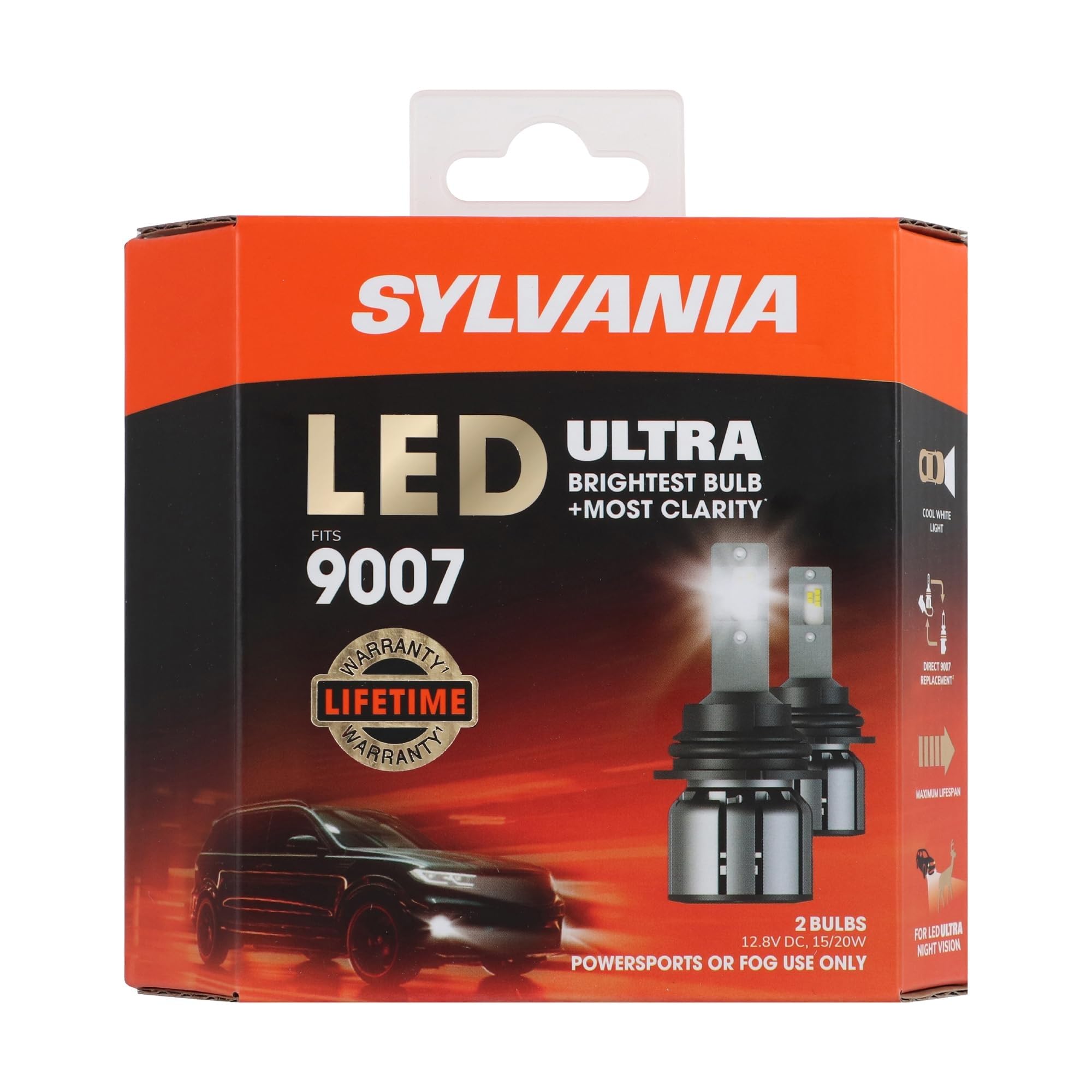 SYLVANIA 9007 LED Ultra - Fog Lights For Cars and Trucks - Headlight Bulbs for Off Road Powersports - 6000k Cool White LED Light - Maximum Lifespan -