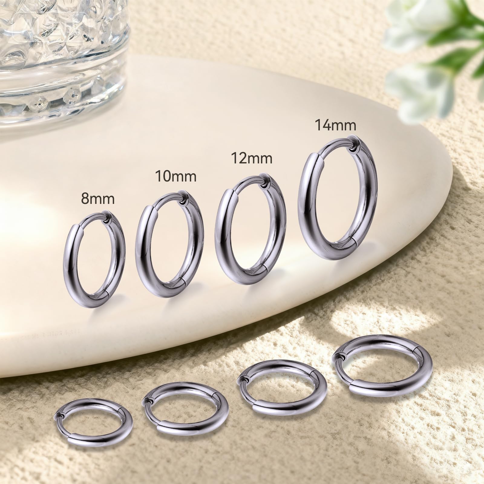 Limerencia F136 Pendientes de Aro Titanio, 8-14mm Ligero Pendientes Hipoalergenicos Titanio 20G para Mujeres, Hombres Niñas y Adolescentes