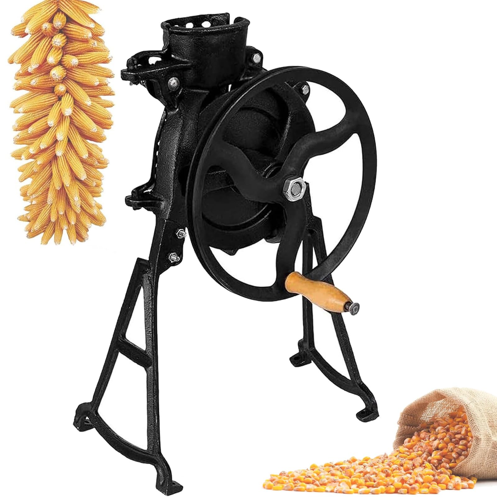 Sgranatrice per mais, Sgranatrice manuale per mais, Macchina sgranatrice in ghisa resistente con manico in legno, Macchina per sgranare efficiente, Strumento per rimuovere le pannocchie