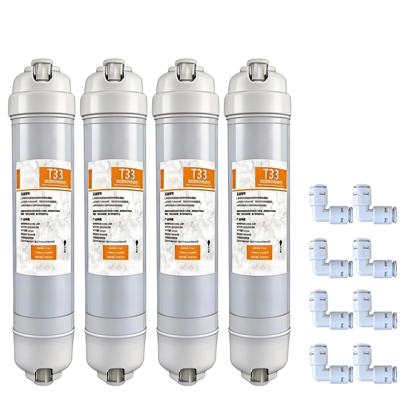 Lot De 4 Filtres À Eau À Charbon Actif Intégré T33 Pour Réfrigérateur/machine À Glaçons Avec Raccord Rapide, Adapté Aux Tuyaux D'eau De 1/4 Pouce