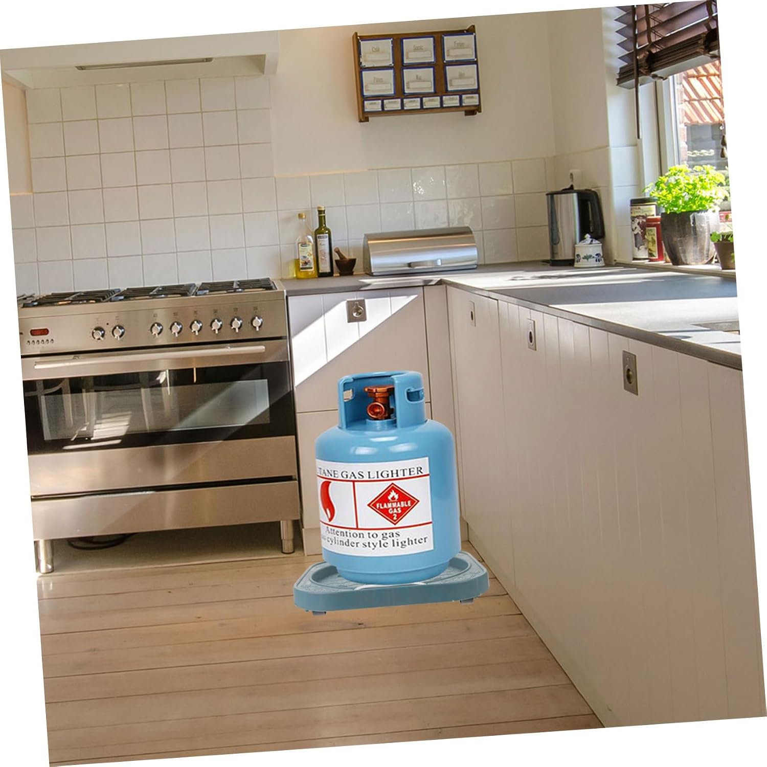 2pcs Moveable Gas Tank Base Tray Round Gas Bottle Holder with Heavy-duty Wheels for Sturdy and Easy to Clean Kitchen Storage Green