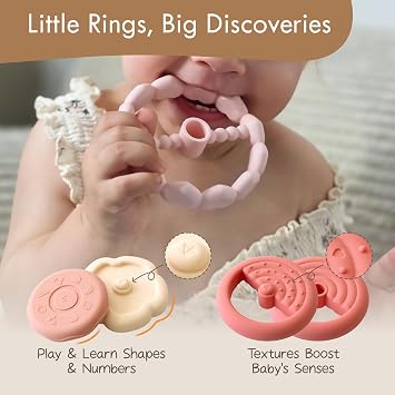 Moonkie Baby Silicone Toy Bundle | Food-Grade Push Cars (3-Pack) & Bunny Stacking Rings (7-Piece) | Safe One-Piece Design for Teething & Play | Montessori Educational Toys for Infants & Toddlers 6M+ |