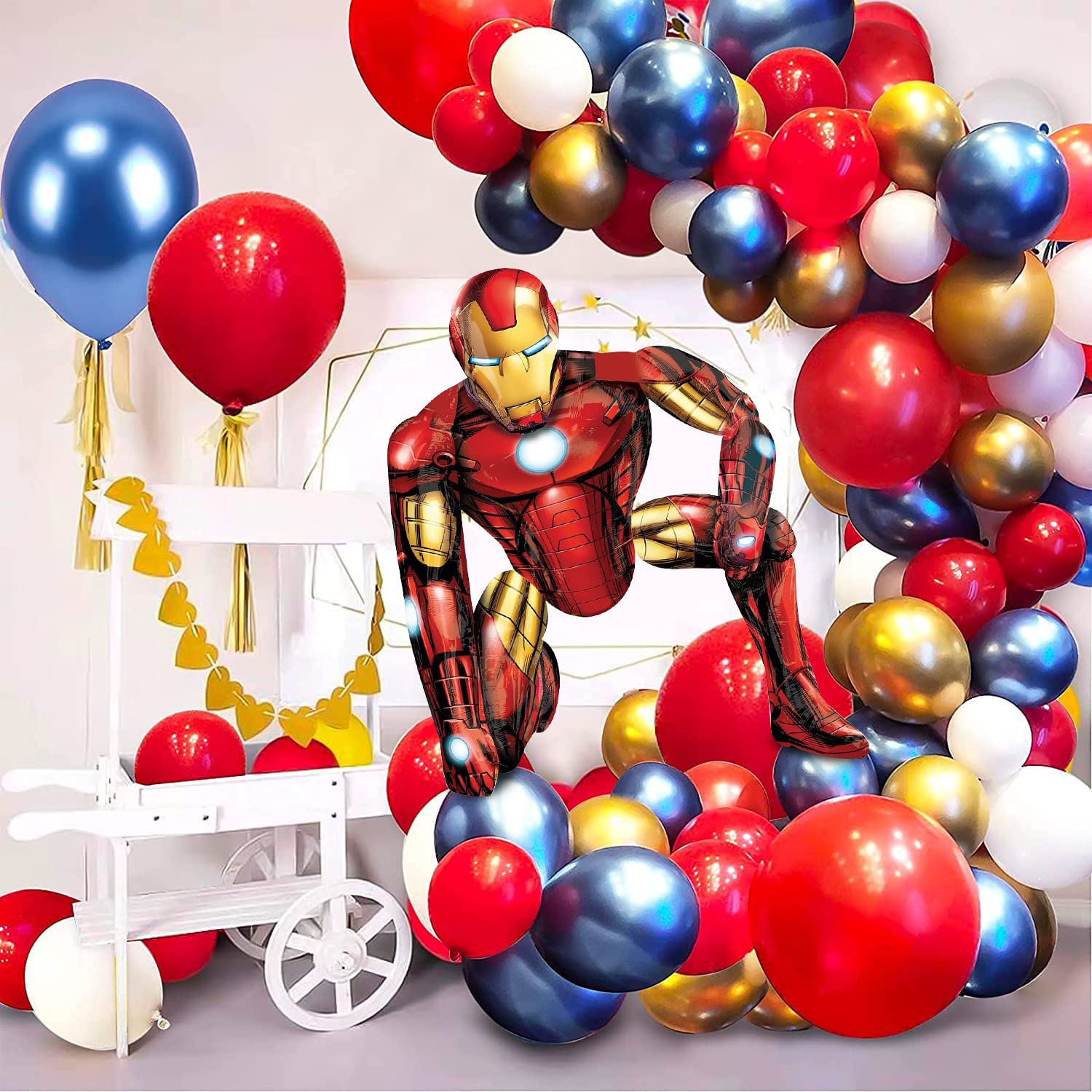 Kit 37 Palloncini Compleanno Iron Man – 1 Alluminio + 36 Lattice, Decorazione Festa A Tema Supereroi, Per Elio O Aria