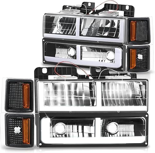 Miniatura 7 de DNA MOTORING Faro LED DRL estilo C, señal de parachoques, juego de lámparas de esquina compatible con Chevy CK1500-3500 88-93, cromoámbar,