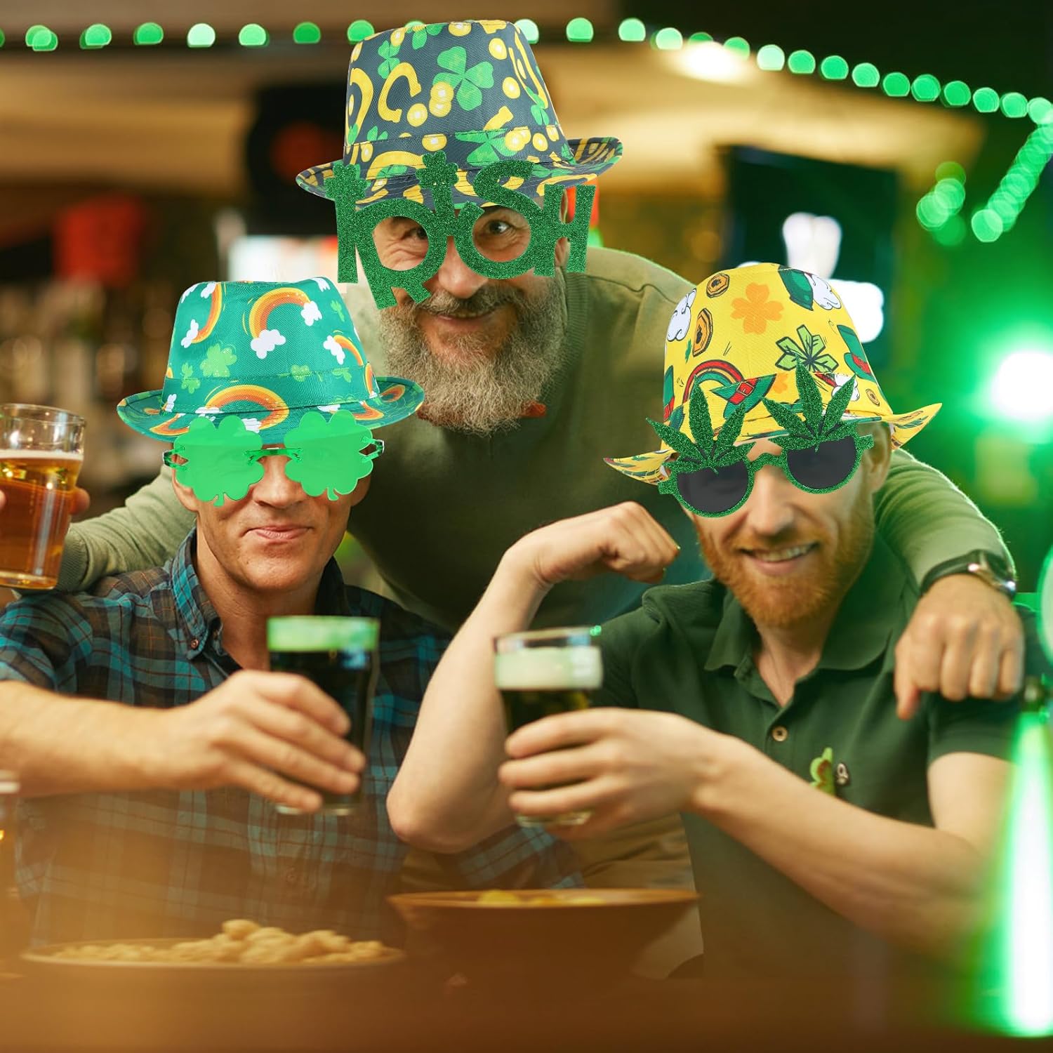 12pcs St.Patrick's Day Fedora Hats and Stpatricks Glasses for Adults Teen, Funny Shamrock Hat St Patricks Day Accessories, Funny Green Lucky Irish Hat, St.Paddy's Day Designs for Photo Booth Props