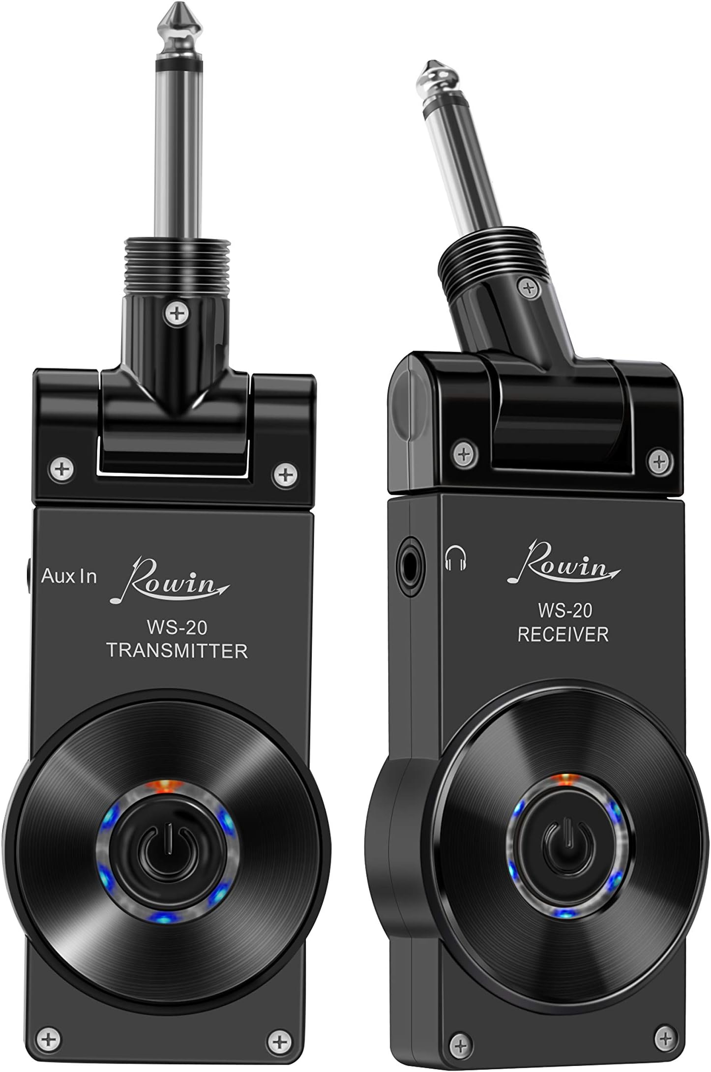 2.4G Guitar Wireless System Transmitter Receiver for Electric Guitar Bass Violin with Rechargable Battery, USB Cable (Full Black)