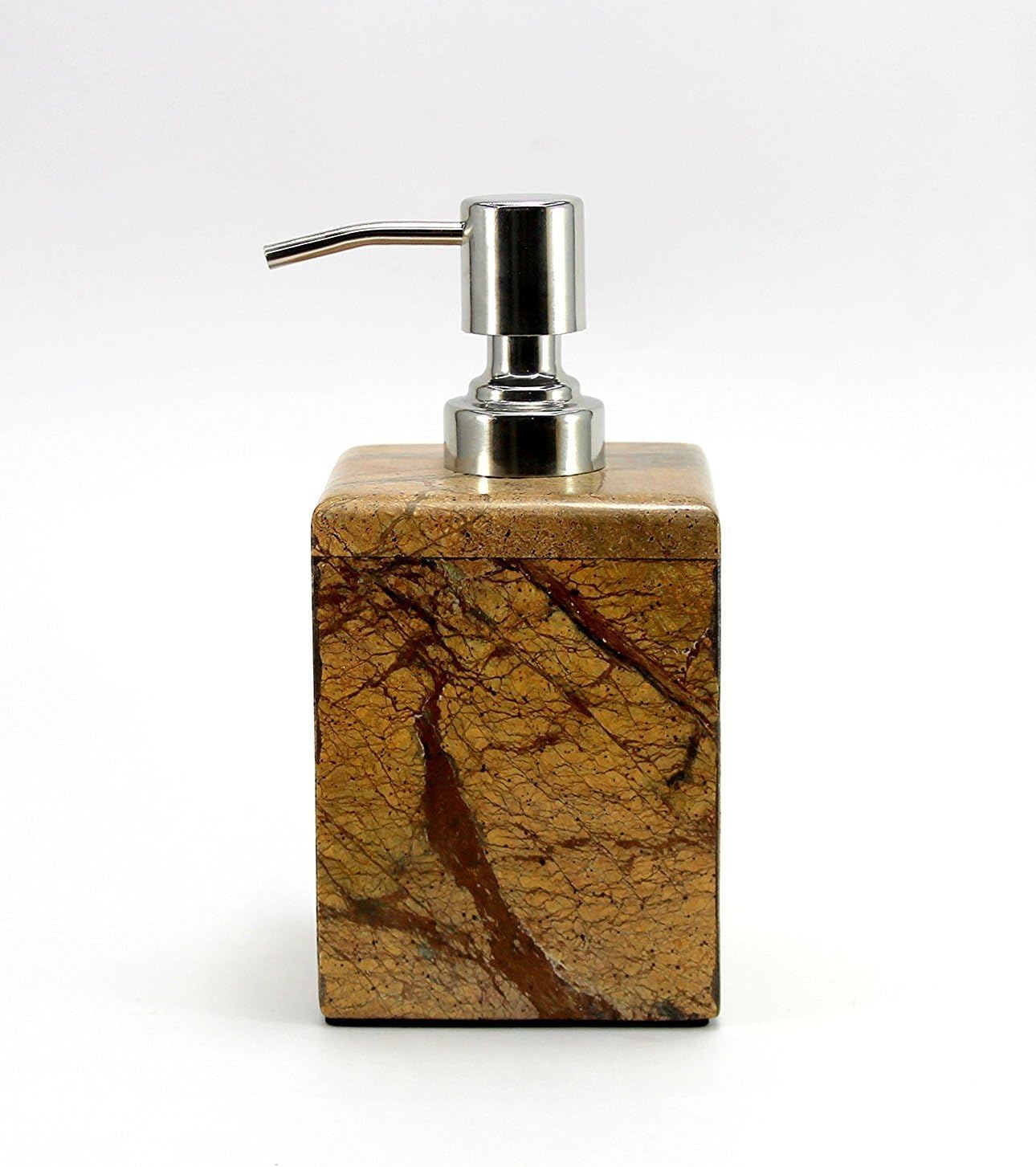 KLEO Soap Dispenser Lotion Dispenser - Made of Natural Stone in Brown Green Black White Color - Bathroom Accessories Bath Set (Brown Square)