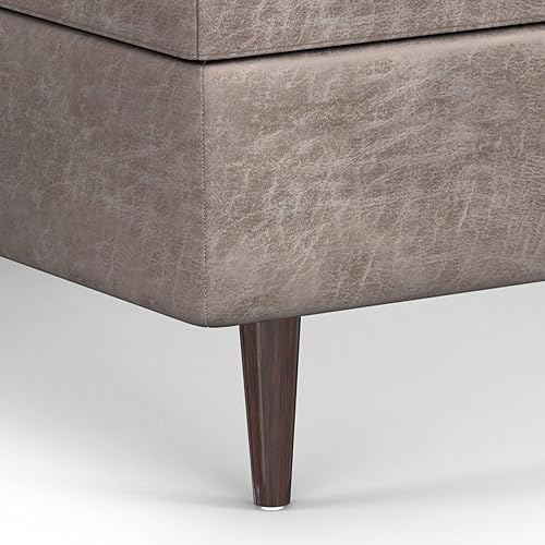 Miniatura 88 de SIMPLIHOME Shay - Otomana rectangular moderna de mediados de siglo de 48 pulgadas de ancho en piel sintética vegana envejecida, color marrón, Sillín