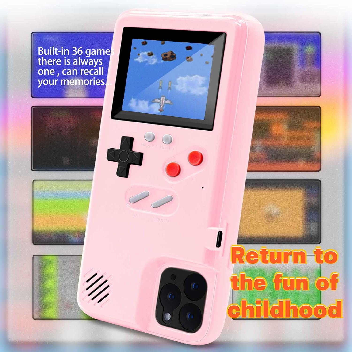 Best Deal 🛒 Game Console Case for iPhone,Dikkar Retro Protective Cover Self-Powered Case with 36 Small Games,Full Color Display,Video Game Case for iPhone 12/12 Pro (Pink)