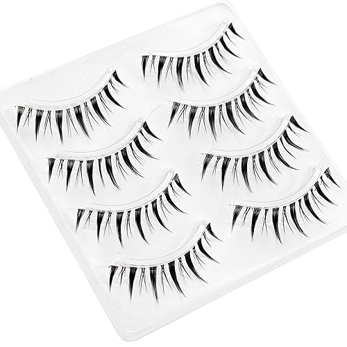 Miniatura 4 de MIKIWI Pestañas de manga de aspecto natural, estilo japonés, 4 pares de pestañas postizas de anime puntiagudas, pestañas transparentes para cosplay