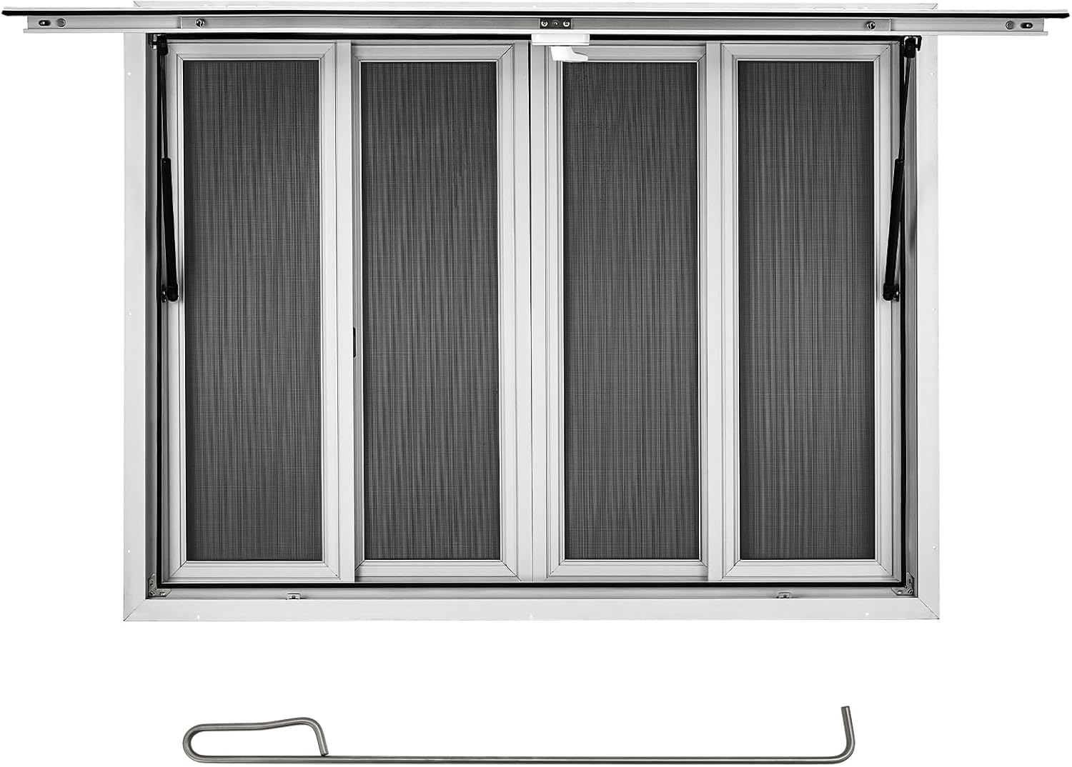 Concession Window, 36" W x 36" H Aluminum Alloy Food Truck Service Window with 4 Horizontal Sliding Screen Windows & Awning Door & Drag Hook, Serving Window for Food Trucks Concession Trailers
