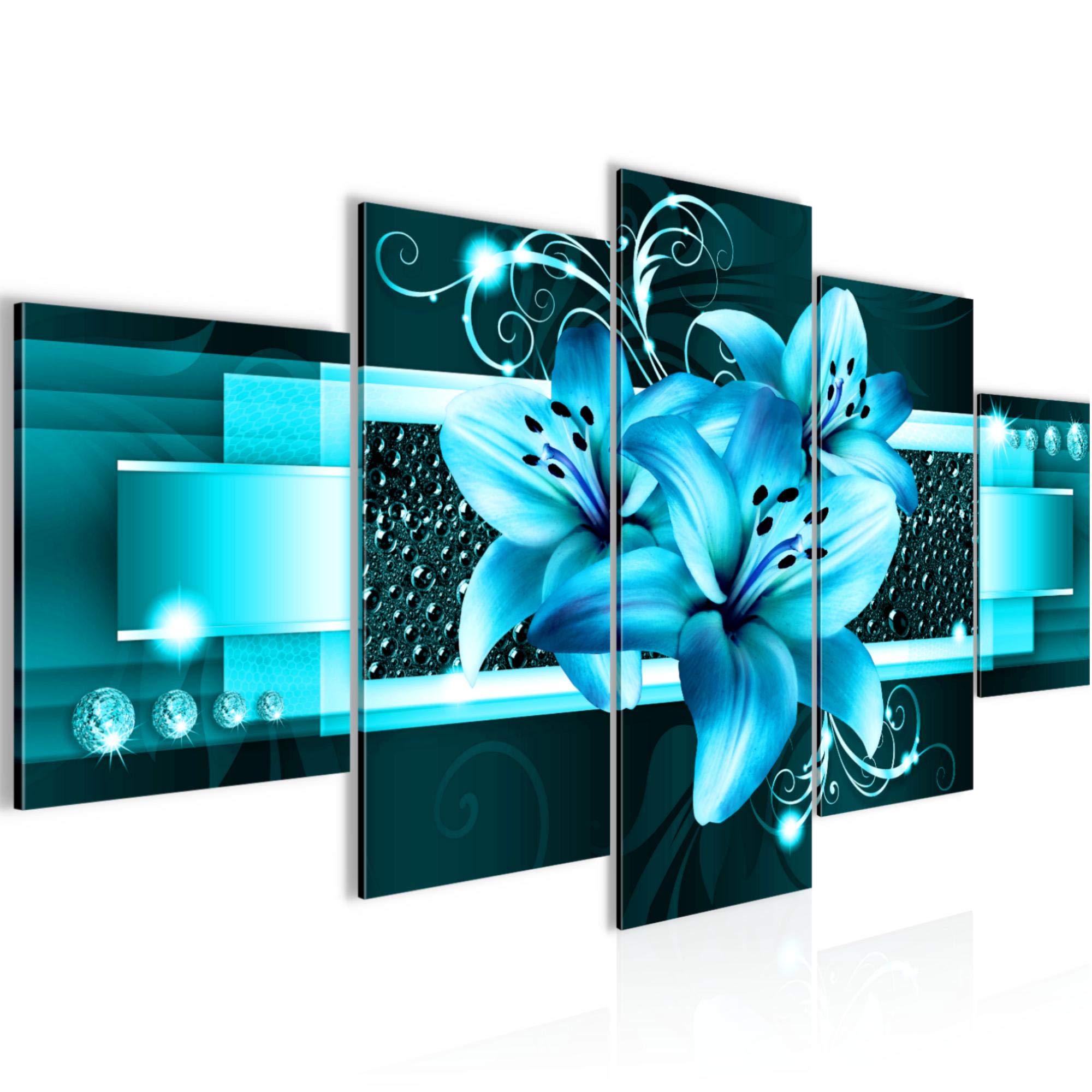Runa Art Fiori Gigli Quadri Soggiorno Grande Turchese Astratto 120 x 80 cm 3 Pezzi Decorazione Murale 016231c