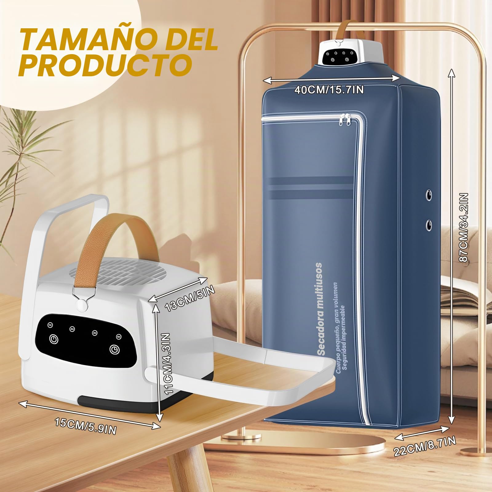 Roadtime Secadora de ropa portátil, 800 W, minisecadora eléctrica con bolsa de lavandería, temporizador de 4H, secadora con calefacción para el hogar, lavandería, viajes, enchufe de la UE (azul)