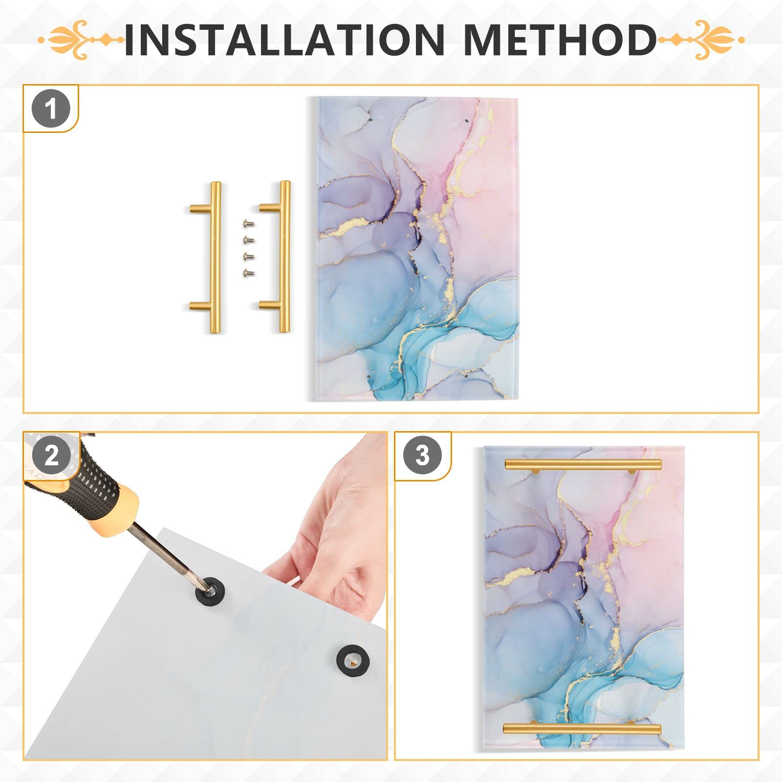 Natural Luxury Pink Blue Marble Vanity Tray for Bathroom Counter Rectangle Decorative Kitchen Trays Acrylic Jewelry Perfume Makeup Organizer Tray Holder