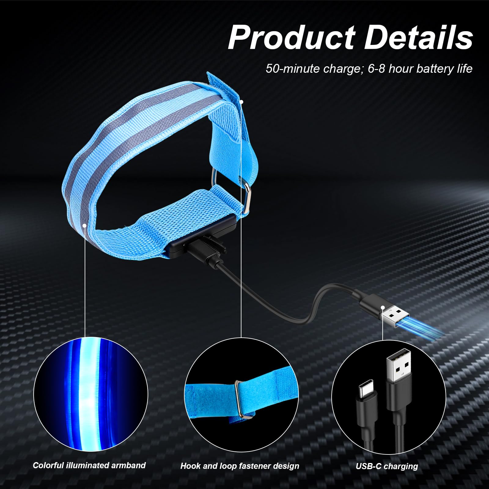 TNSLAND 2PCS Braccialetto LED Ricaricabile, Bracciale Riflettente Impermeabile USB, 7 Colori 3 Modalità Illuminazione, Regolabile Leggero, Braccialetto Luminoso Sicurezza Corsa, Ciclismo, Bambini Cani