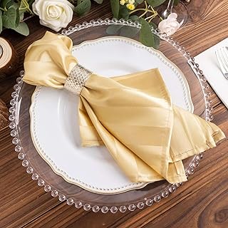 Efavormart 5 Pack Champagne Striped Satin Cloth Napkins, Wrinkle-Free Reusable Dinner Napkins - 20"x20" for Wedding Party Event Banquet