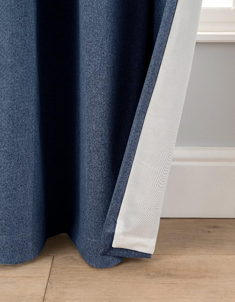 Sleepdown Woven Tonal Fleck Eyelet Blackout Curtains Thermal Insulated for Bedroom and Living Room 46 x 72 Inch Navy 2 Panels - Image 5