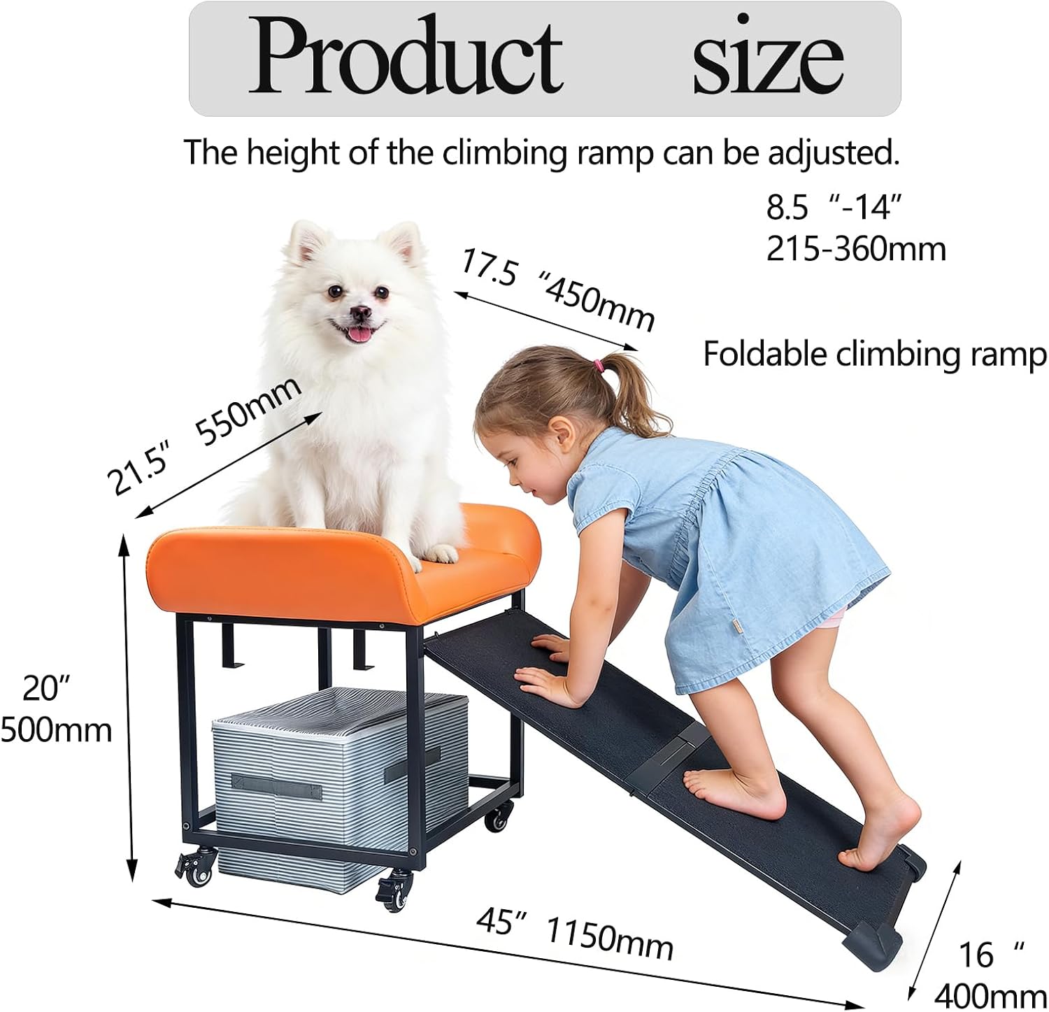 Dog and cat pet Sofa, high Bed Dog Staircase ramp, with Anti Slip ramp and Storage Drawer, Indoor Dogs Bed Window seat for Small Pets, Children's Sofa Stool, Weighing 300 pounds