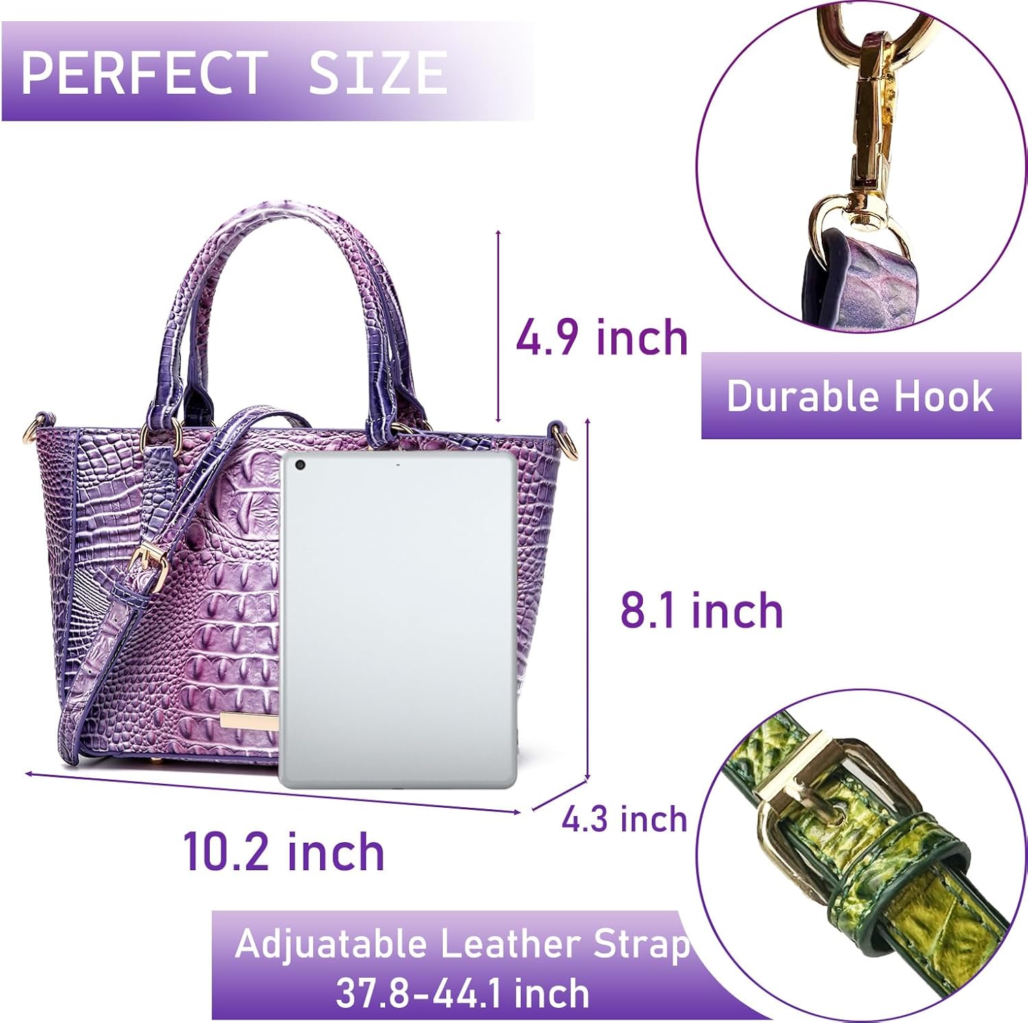 Ladies Tote Leather Bags for Women Crocodile Embossed Zipper Satchel Purse Elegant Compartments Crossbody Work - Image 2