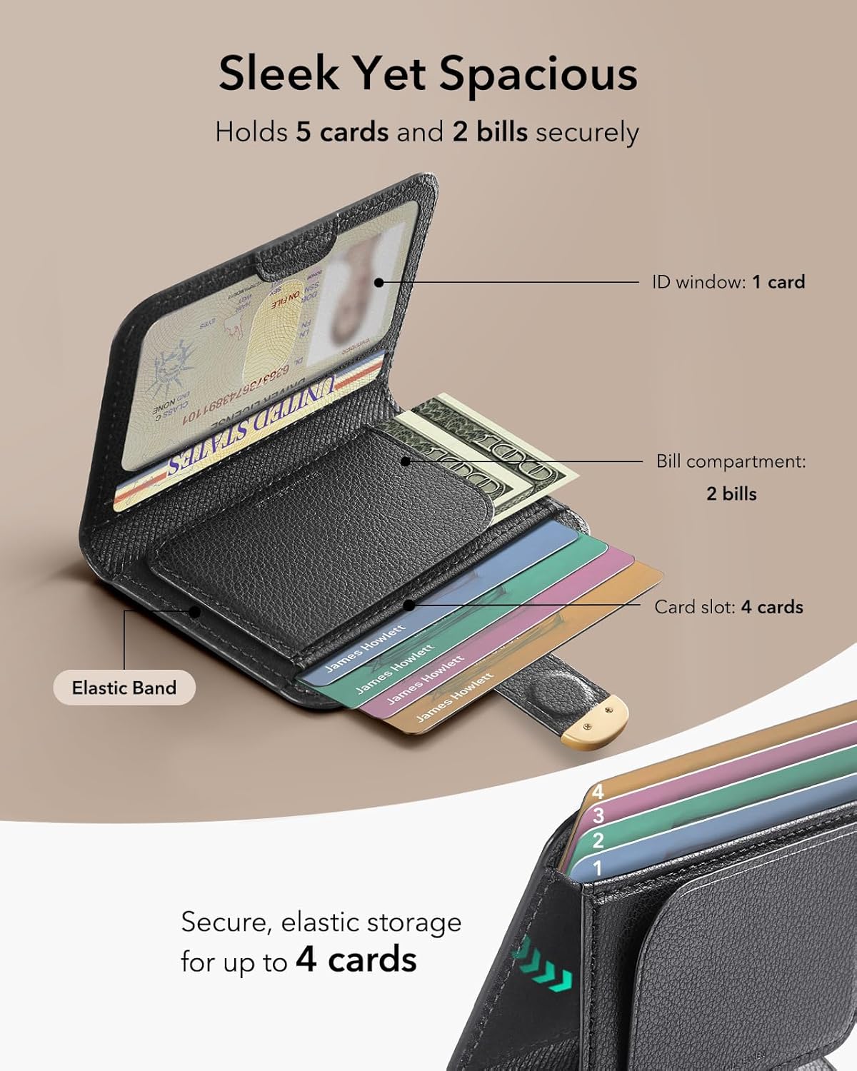 ESR Aura Clutch for MagSafe Wallet for Women, 5-Card Holder, RFID Blocking, MagSafe Sticker Included, Magnetic Wallet for iPhone 17/16/15/14/13/12 Series (not mini) and Select Samsung Devices, Black - Image 3