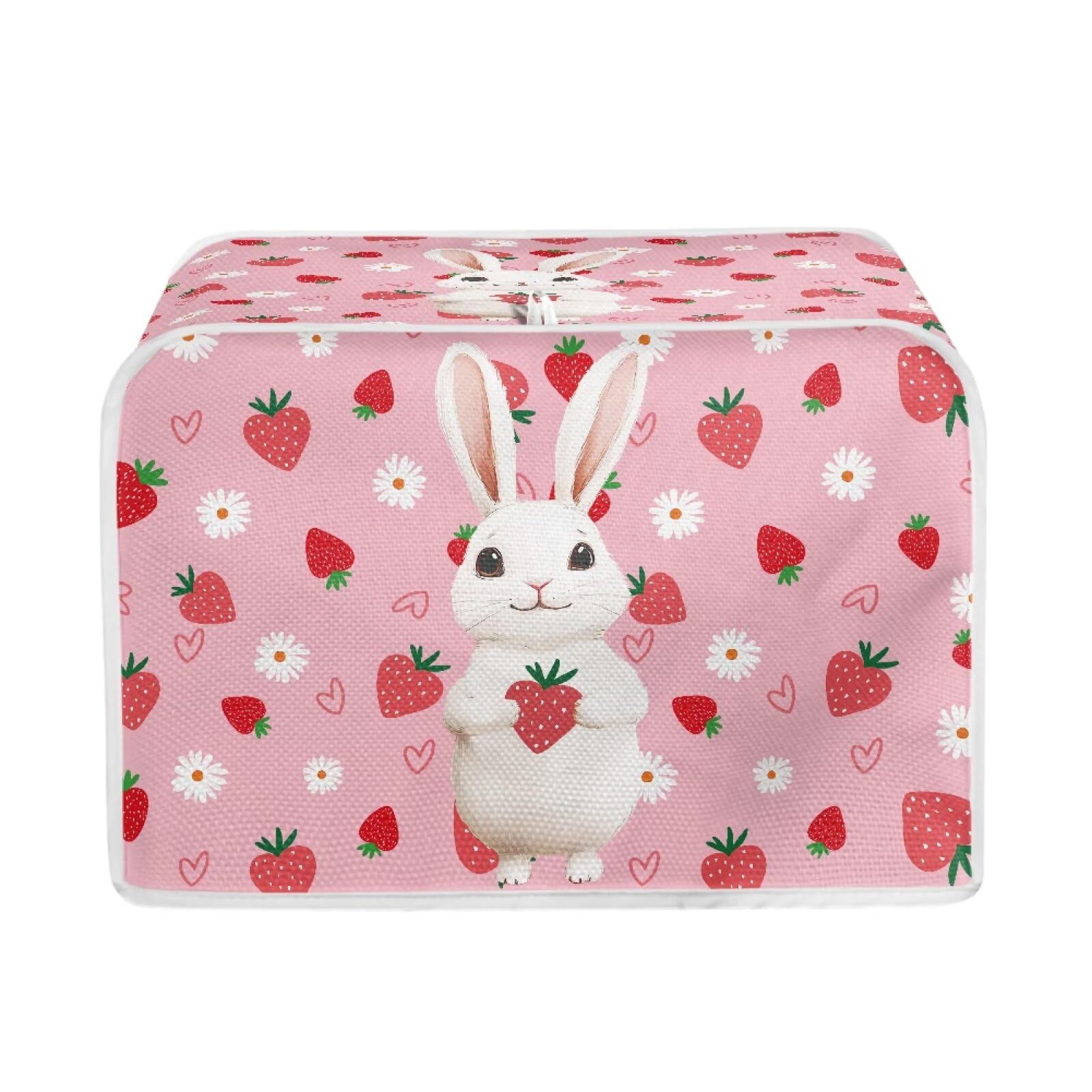 Rabbit Strawberry Toaster Covers Machine Washable Kitchen Appliance Organizer Bag Compatible with Most 4-Slice Toasters with Top Hook for Easy Storage Universal Size