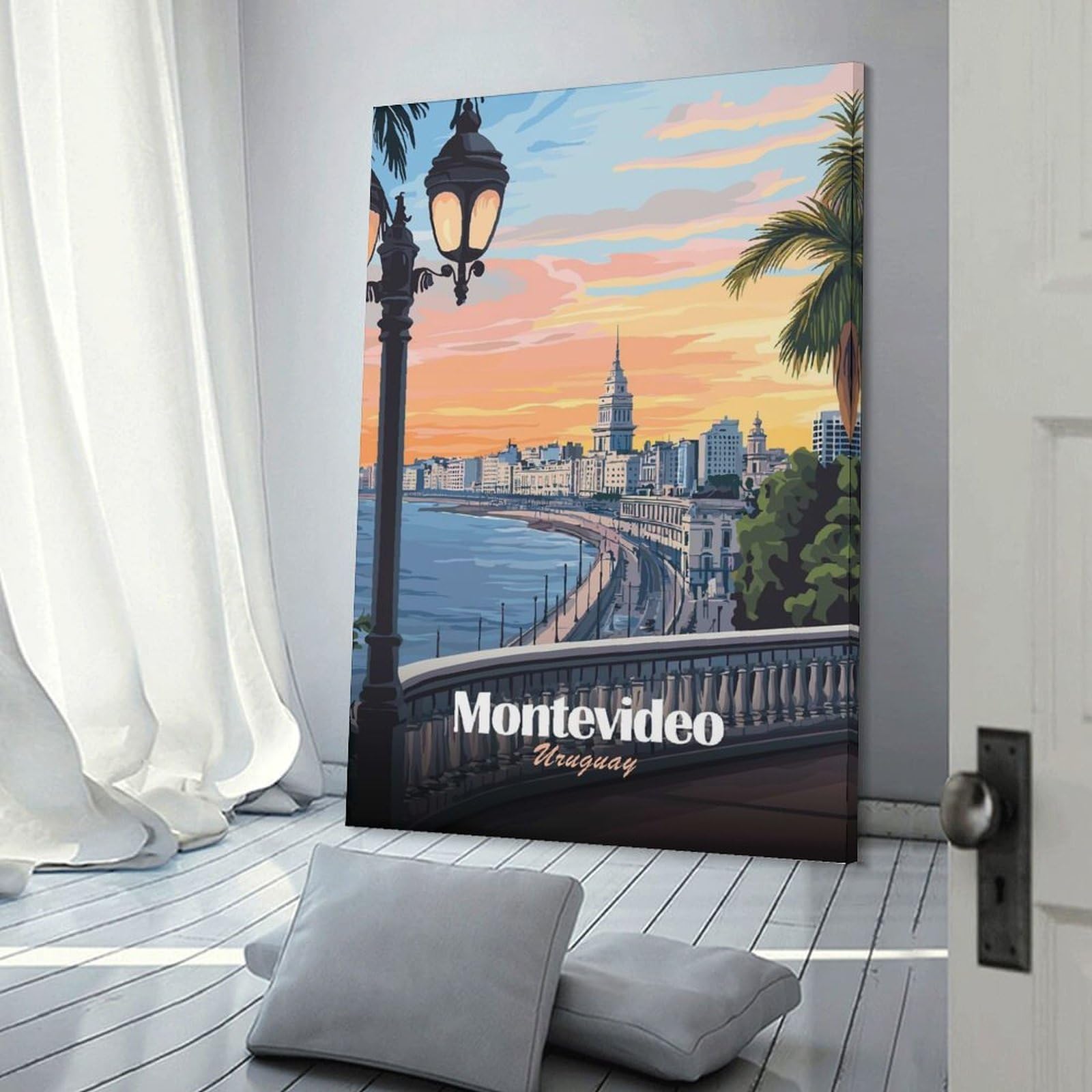 Junmoney Montevideo Uruguay Cityscape Travel Wall Art Print 20x30inch(50x75cm), for Lounge, Study, Hallway Or Flat Walls, Decorative Artwork with Broad Appeal