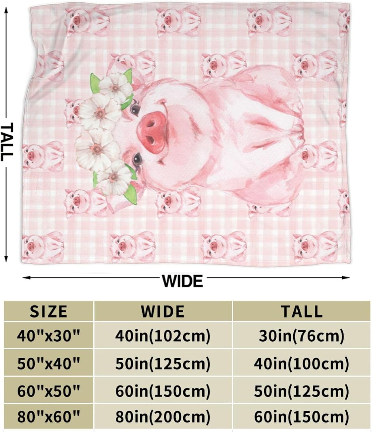 Pretty Pig Kawaii Piggy Blanket Soft Comfy Flannel Throw Blankets Lightweight Warm Bed Throws Plush for Couch Sofa Camping Office Travel Home Bedroom Decor Girls Boys Teens Kids Gifts 50"X40" - Image 3