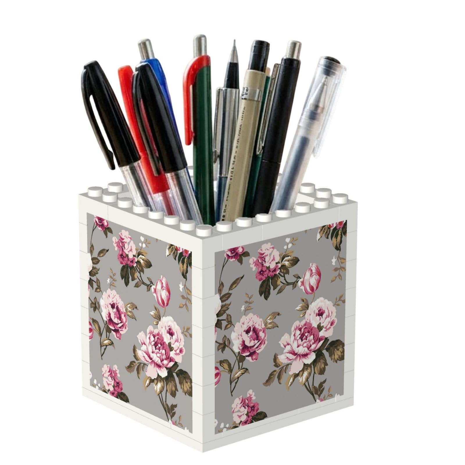 Poadnly Shabby Chic Vintage Rose Tulip, Pen Pot Pencil Holder for Office Home School, Compact Desk Organiser for Office Stationery