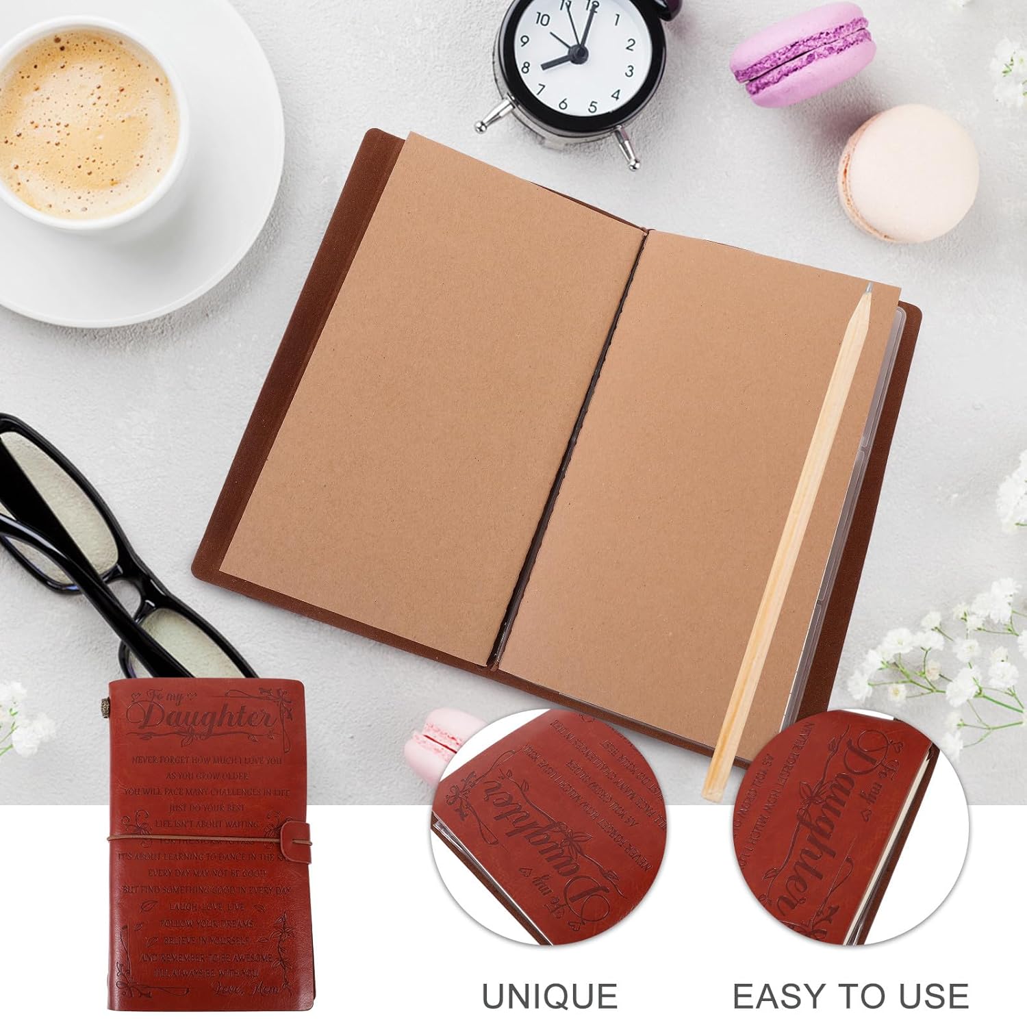 MOLUCKFU Leather Design Notebook Business Writing Journal, Blank Lined Daily Planning Notebook for Office and Travel, Creative Scrapbook Planner