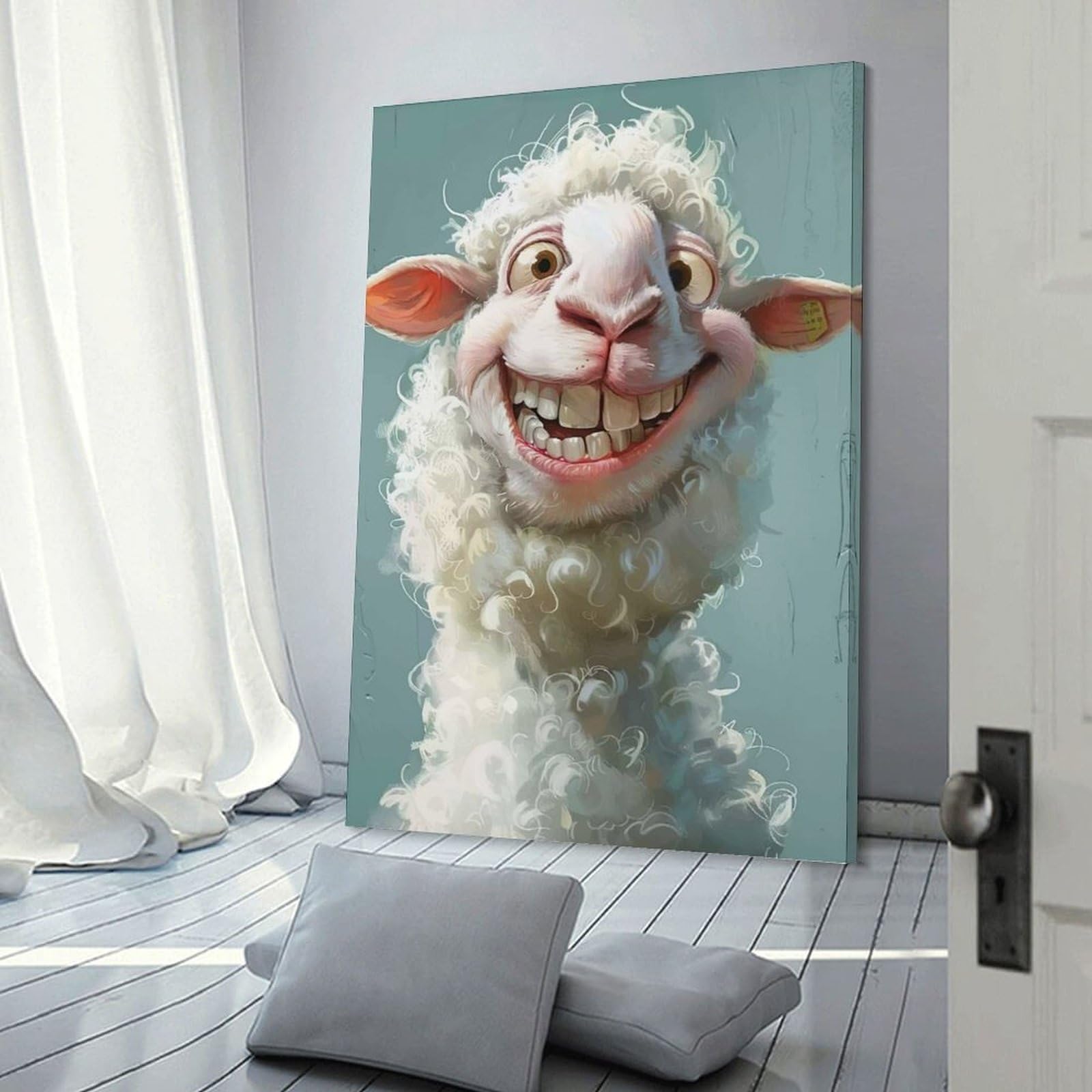 Junmoney Cute Sheep Head Canvas Art Print, 24x36inch(60x90cm), for Bedrooms, Workspaces And Everyday Interiors, A Flexible Wall Accent for Shared Spaces