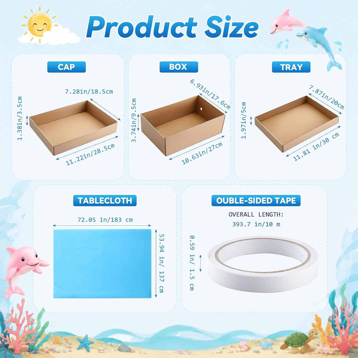 Ocean Diorama Box Kit for Habitat School Project, Double Decker | 11.8 x 7.9 x 16.2 Inch, Cardboard Display Case Tray Kit & Water Tablecloth Background & Double Sided Tape, for DIY Crafts