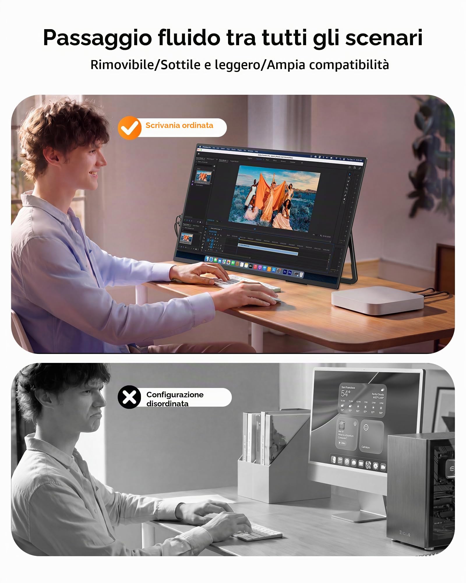 EVICIV 24" 144Hz QLED Monitor Portatile 145% sRGB 2000:1 450 Nits, Full HD 1080P con HDMI e USB-C per laptop/Console di Gioco/Smartphone/mini PC, Secondo Schermo Esterno per Gaming e Lavoro