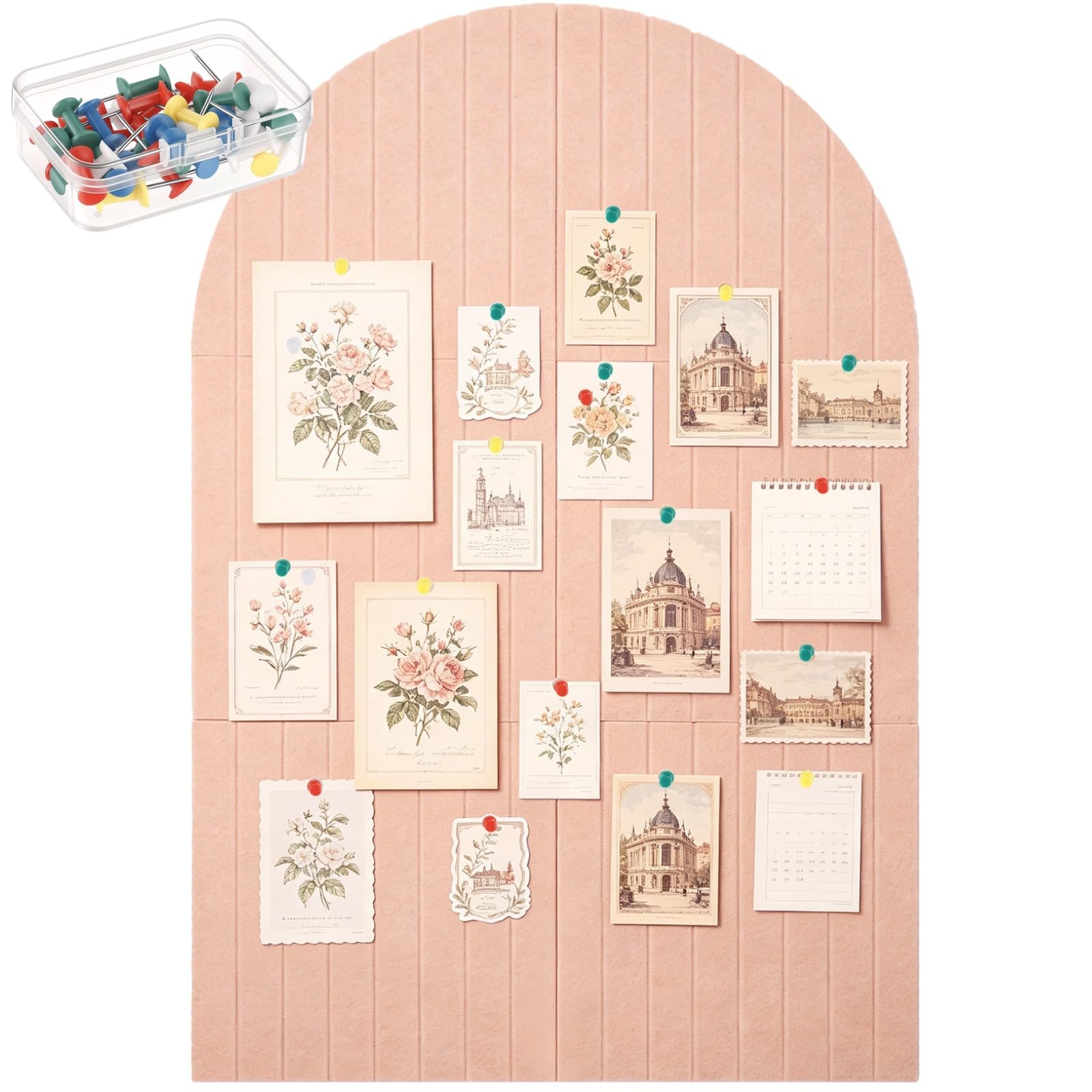 Modern Arched Felt Bulletin Board, 47.2" x 31.5" x 0.31" Striped Felt Wall Panel with 30 Pushpins, Reusable Self-Adhesive Modular Panel for Home Office Decor & Photo Display (Pink)