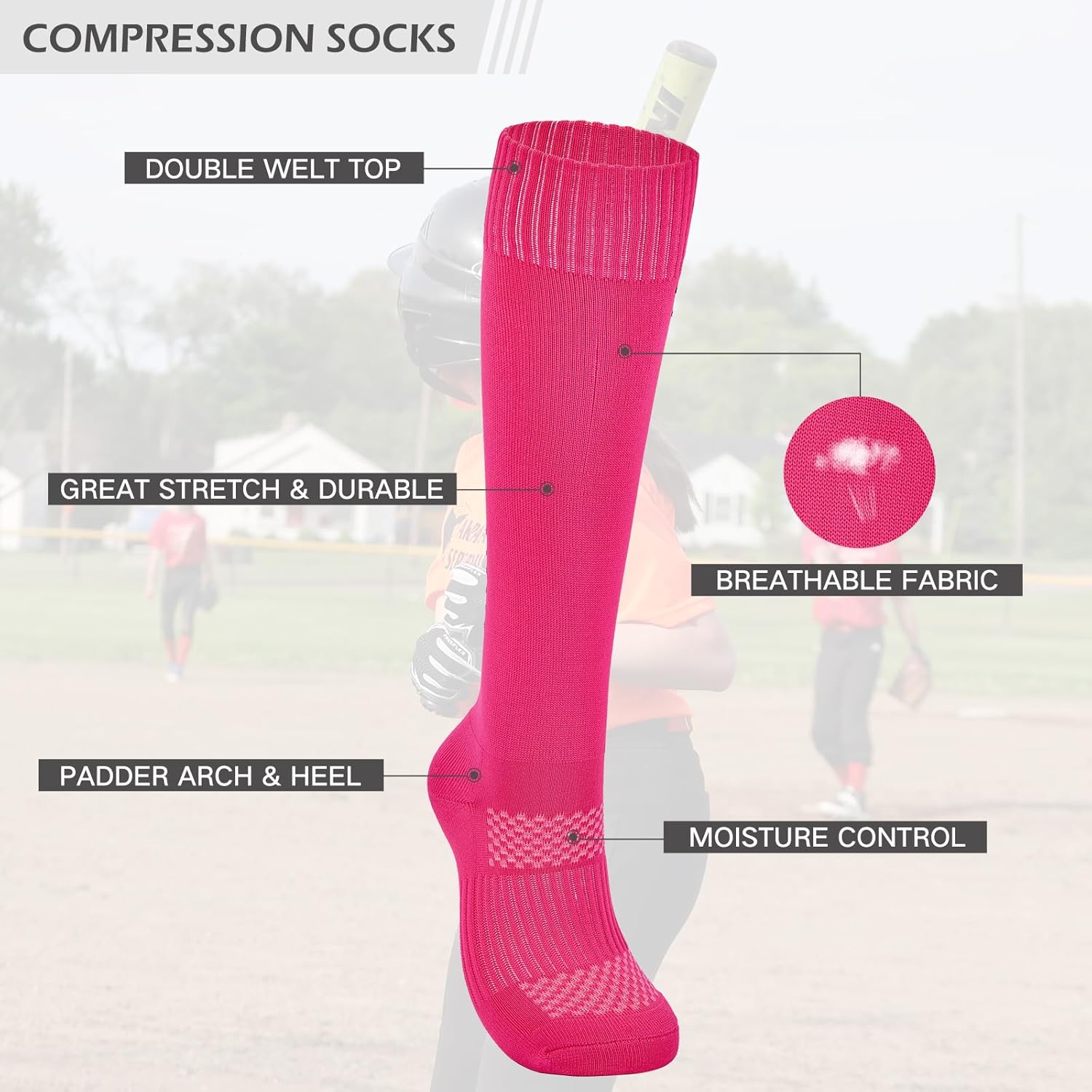 American Trends Girls Softball Socks with Stitches 3 Pairs Youth Athletic Socks for Soccer, Baseball, Softball, Football - Image 4