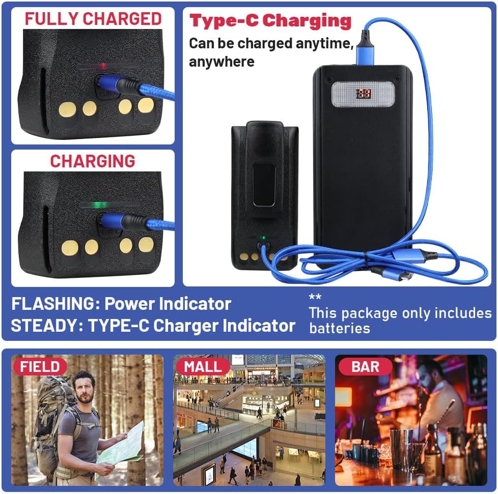 5X 7.4V 3200mAh PMNN4808A with Type C USB Charging Port Rechargeable Li-ion Battery with Belt Clip Compatible for Mo-to-rola R7 Radios