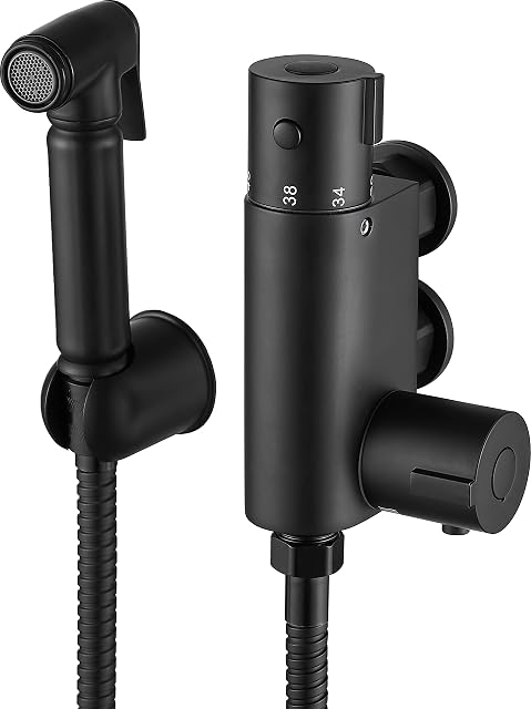 Xcel Home Black Thermostatic Bidet Douche All in One Kit | Quality Brass Muslim Shattaf Shower Head | Hygiene Toilet Cleanser Spray | 1 Set