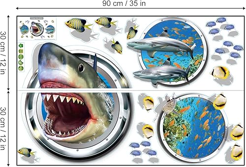 Miniatura 5 de Calcomanías de pared 3D con diseño de tiburón, peces tropicales, bricolaje, decoración artística para niños, dormitorio, sala de juegos