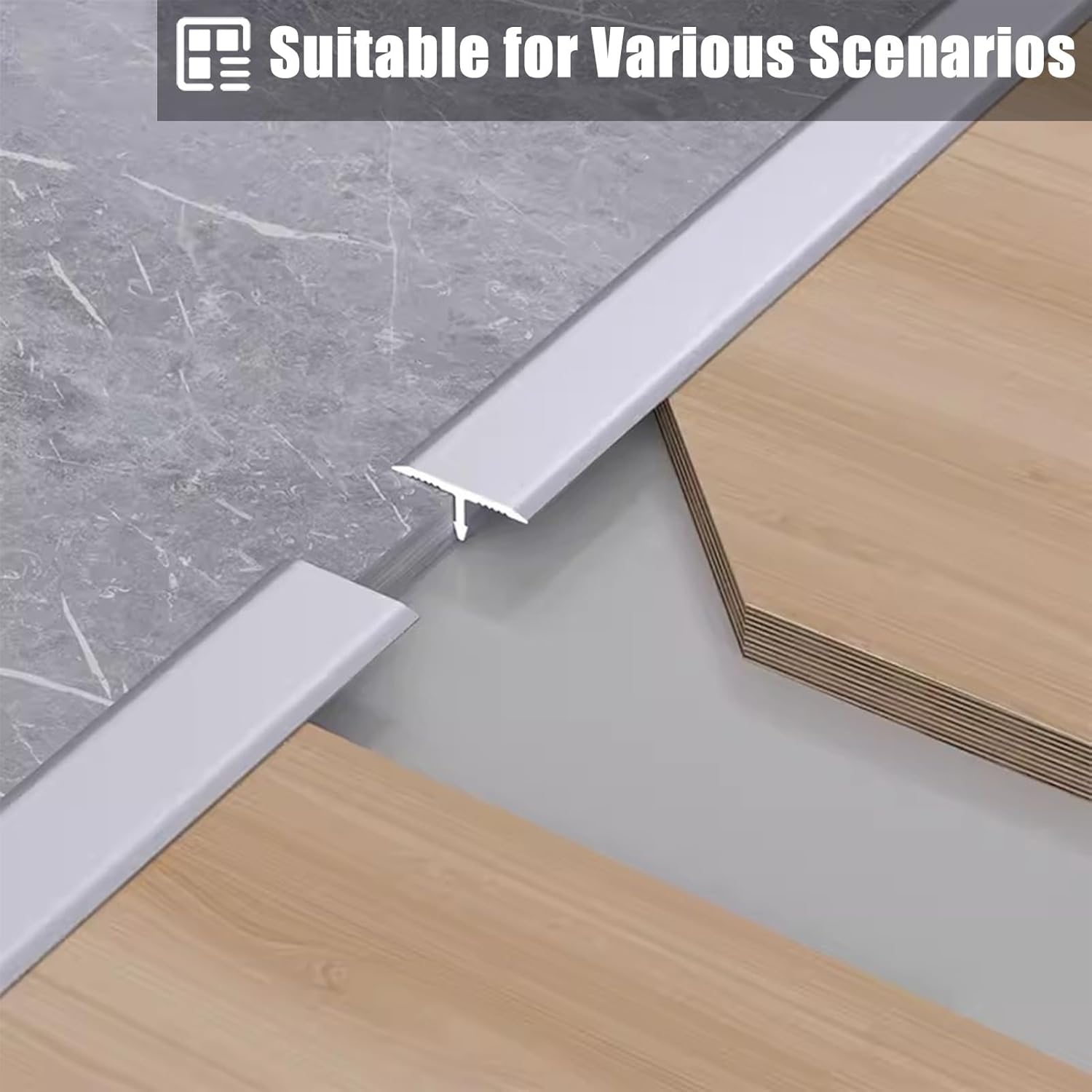 Floor Transition Strip T Molding, Flat Tile Covering Connecting Strips, Aluminum Threshold Edge Trim for Wood Vinyl & Laminate Floors,Dark Grey