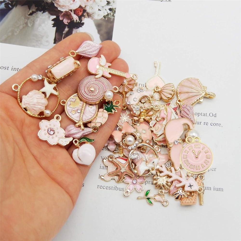 40pcs Gold Enamel Flower Charms - Mixed Dainty Pendants For Jewelry Making