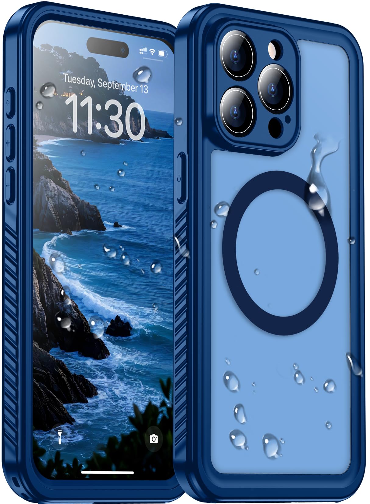 Red2Fire Compatibile con iPhone 15 Pro Max Custodia impermeabile magnetica integrata per schermo e fotocamera IP68 subacquea Full Body militare a prova di caduta antiurto traslucida opaca custodia per