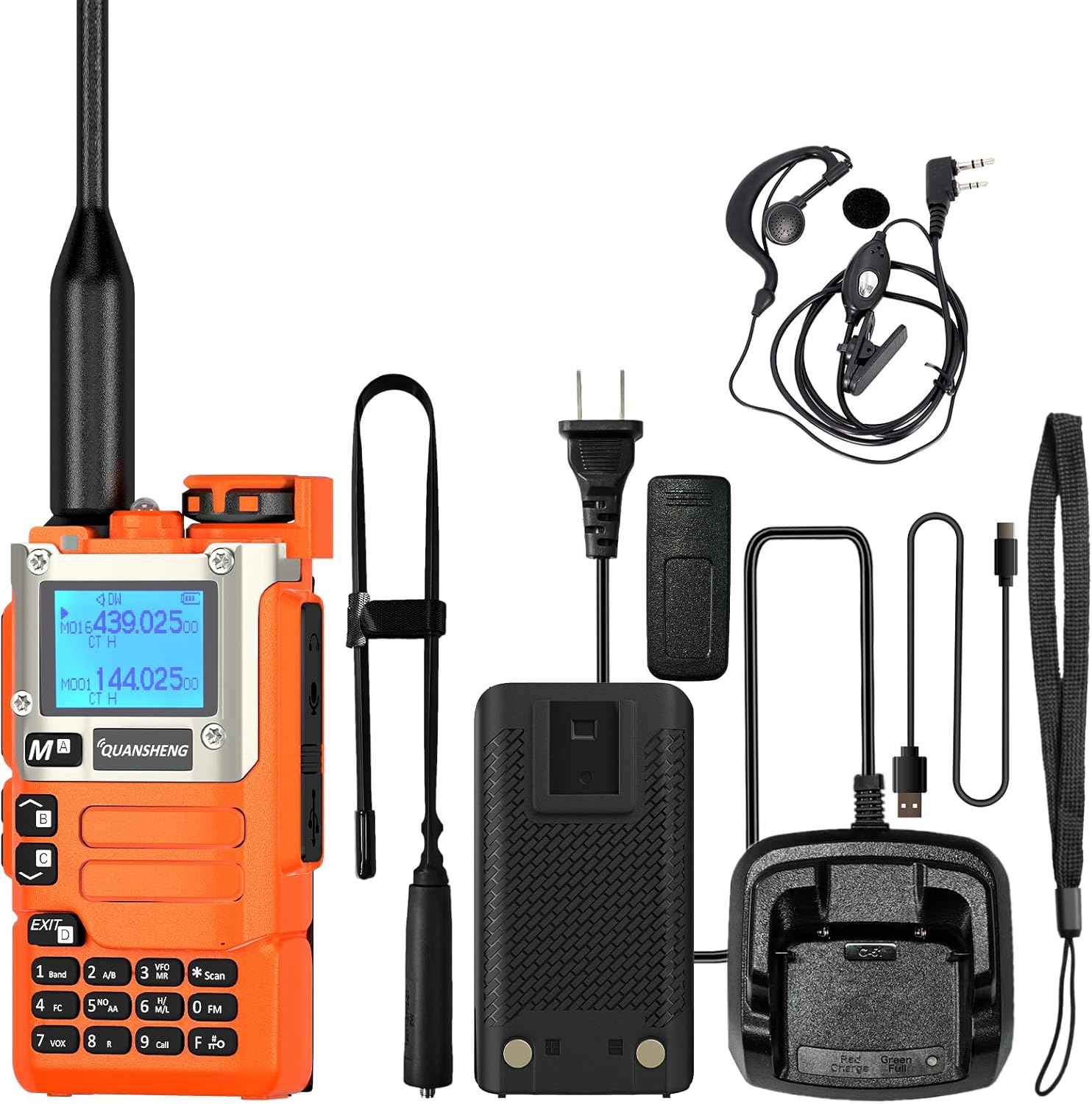 Quansheng UV-K5(8) Radio USB-C Charging Cable Two Way Radio Long Range with NOAA for Adults 5W U/V Dual Band DTMF AM FM Walkie Talkie with Speaker Mic and Cable