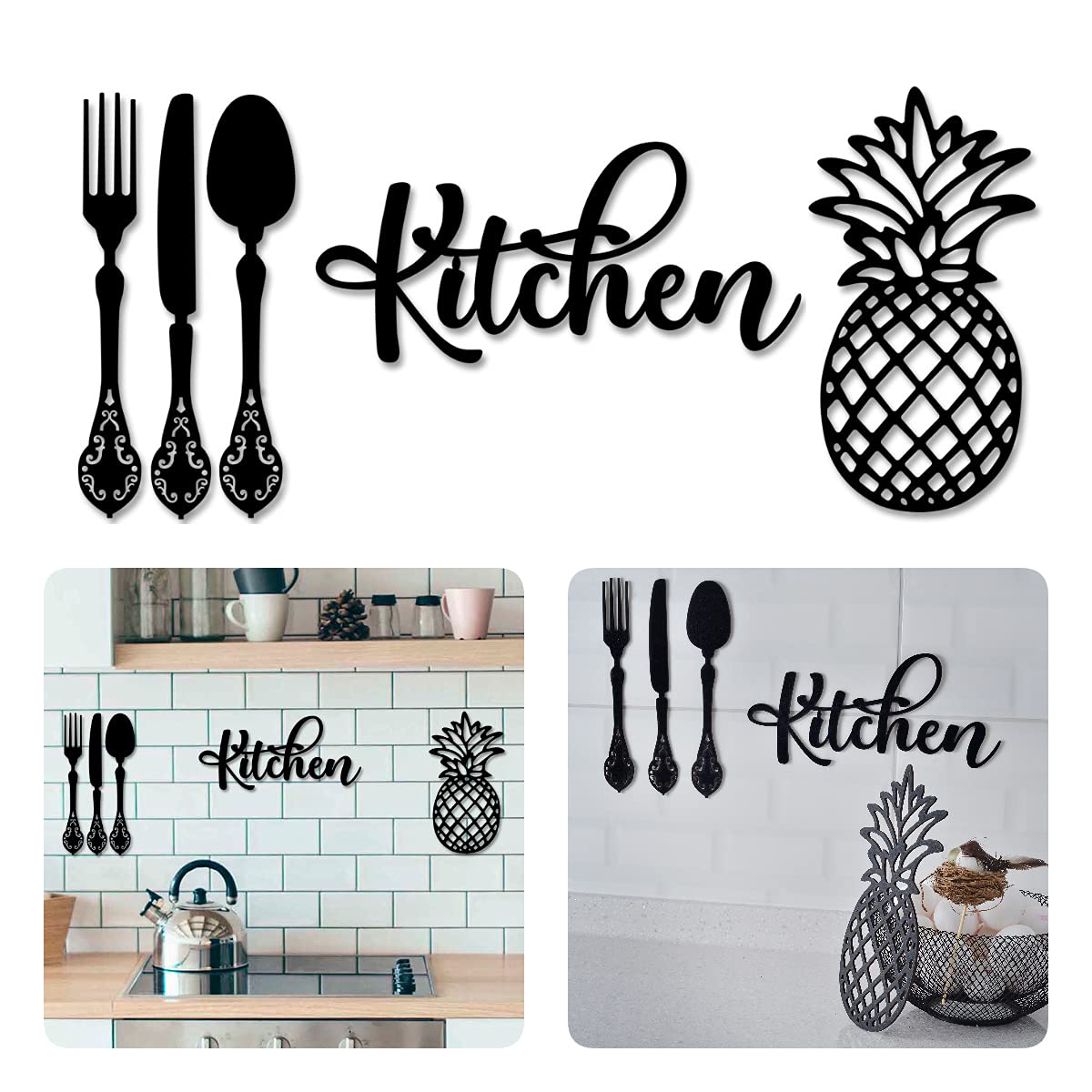 4eN Kitchen Sign Modern Wall Decor for Dining Room, Kitchen,Cafe and Farmhouse, Wooden Kitchen Decor and Accessories, Cutlery Wall Sign, MDF 5 Pieces