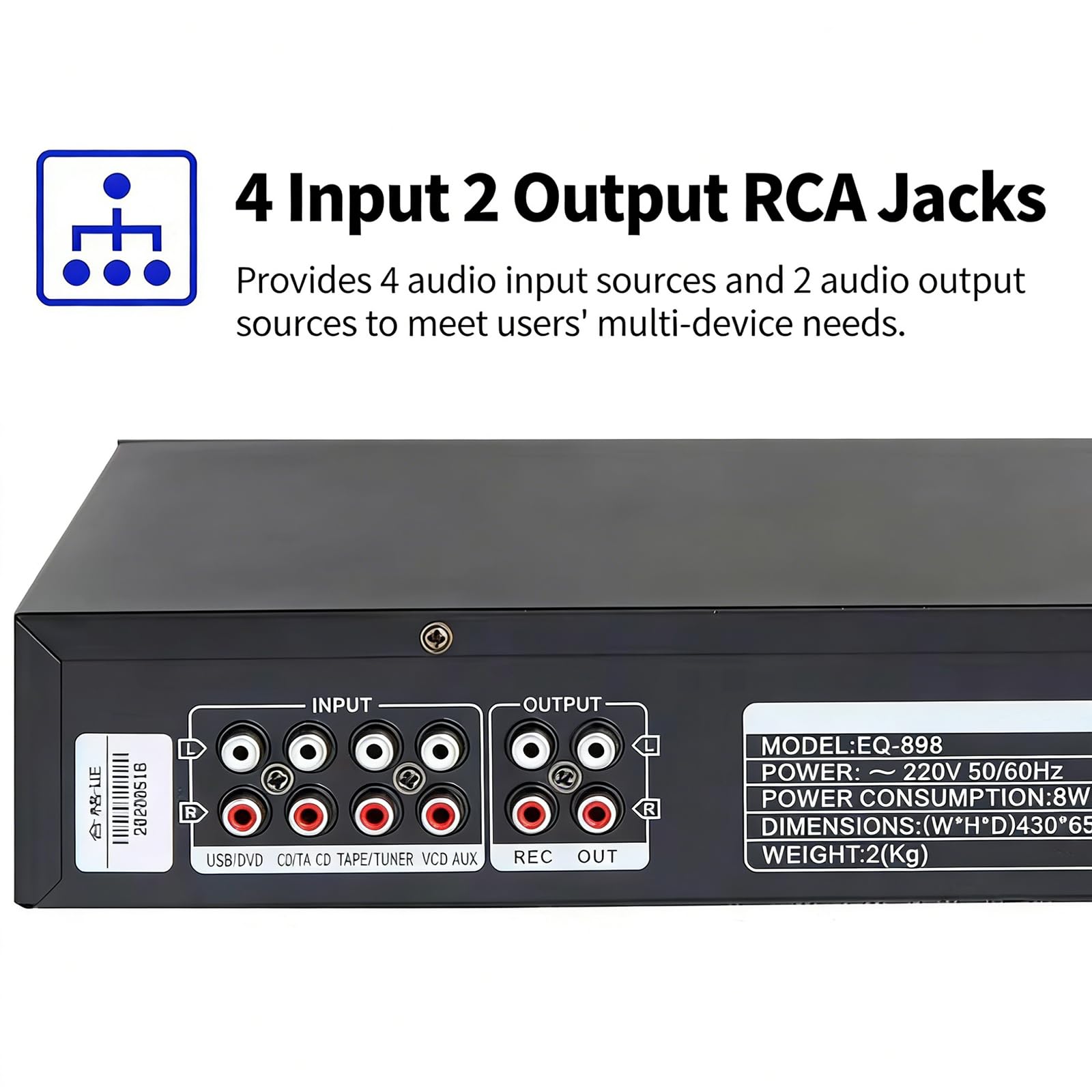 Equalizzatore grafico a 10 bande, equalizzatore digitale stereo Hi-Fi con display a LED dello spettro musicale, ingresso Bluetooth/U Disk, montaggio rack 1U per casa, palcoscenico, studio
