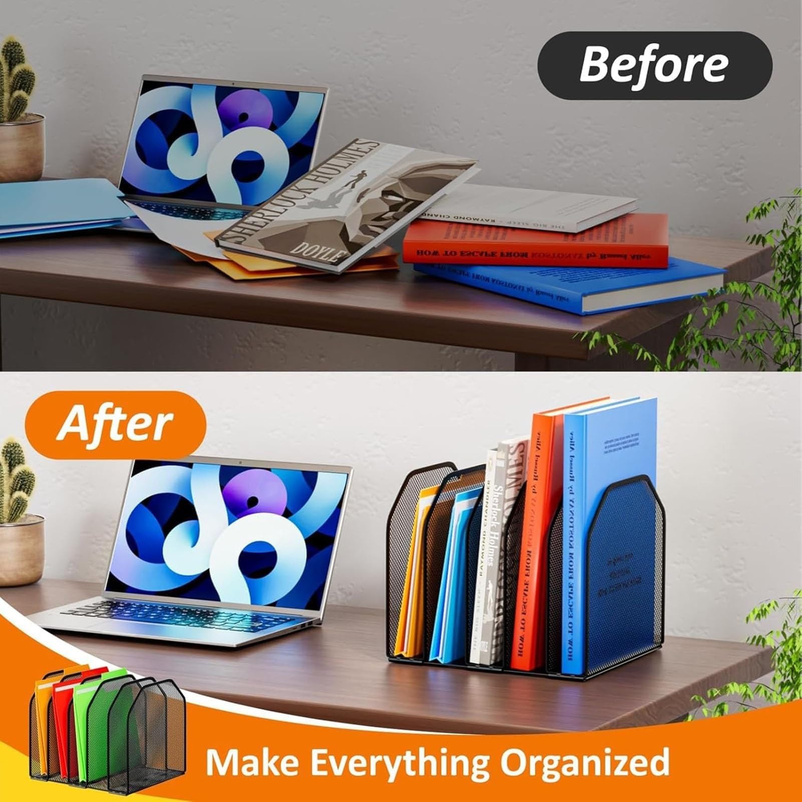 Soporte Metálico Para Documentos, Carpeta De Escritorio De Malla, Estante Vertical Ajustable Para Documentos De 5/7 Secciones, Estantería Vertical, Caja Organizadora/sujetalibros(23.5 * 21.5 * 20cm)