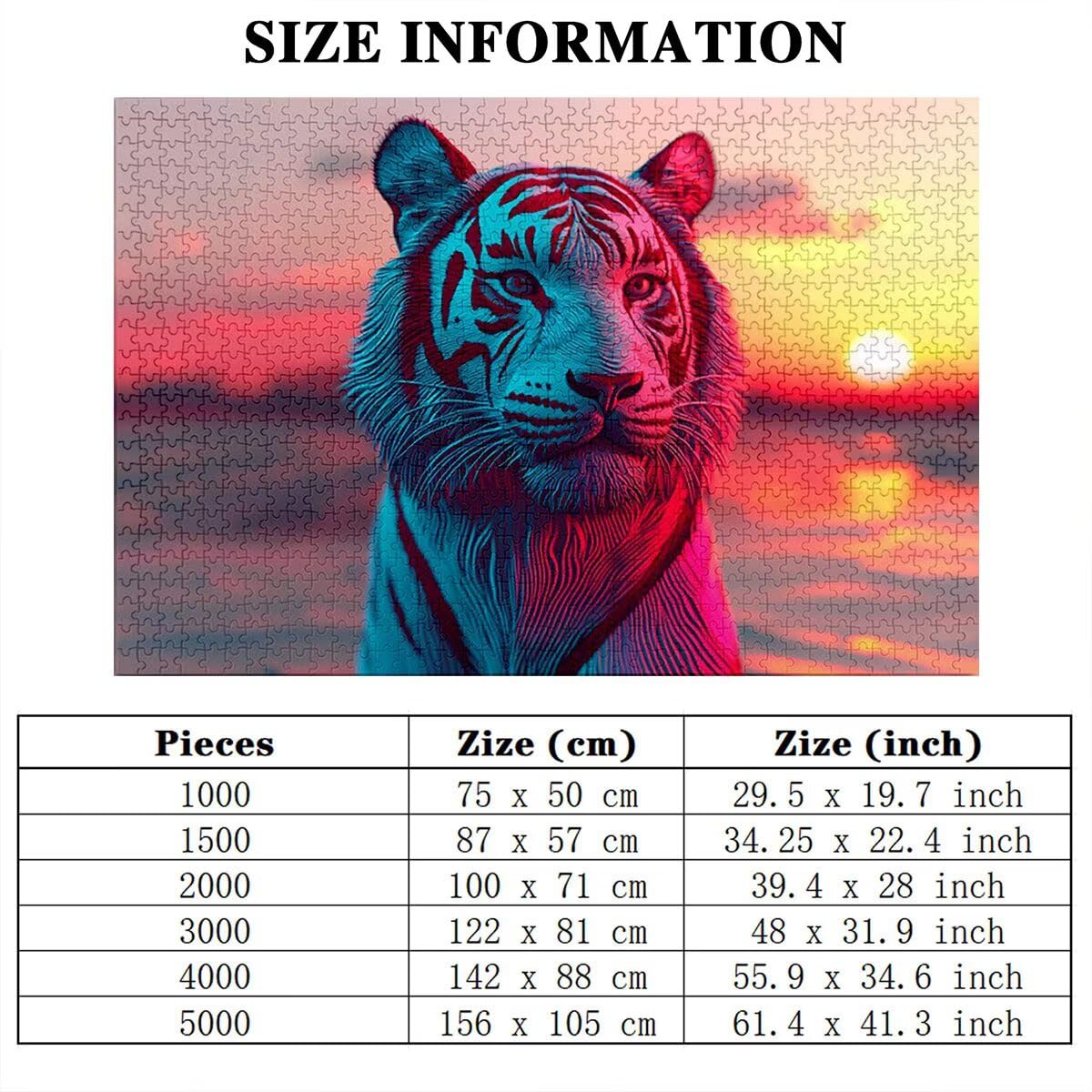 Puzzle 2000 elementów, tygrysy, zachód słońca, 2000 elementów, drewniane puzzle dla dorosłych, trudna łamigłówka, gra logiczna dla całej rodziny, drewniane puzzle, dekoracja salonu, prezenty, B-64