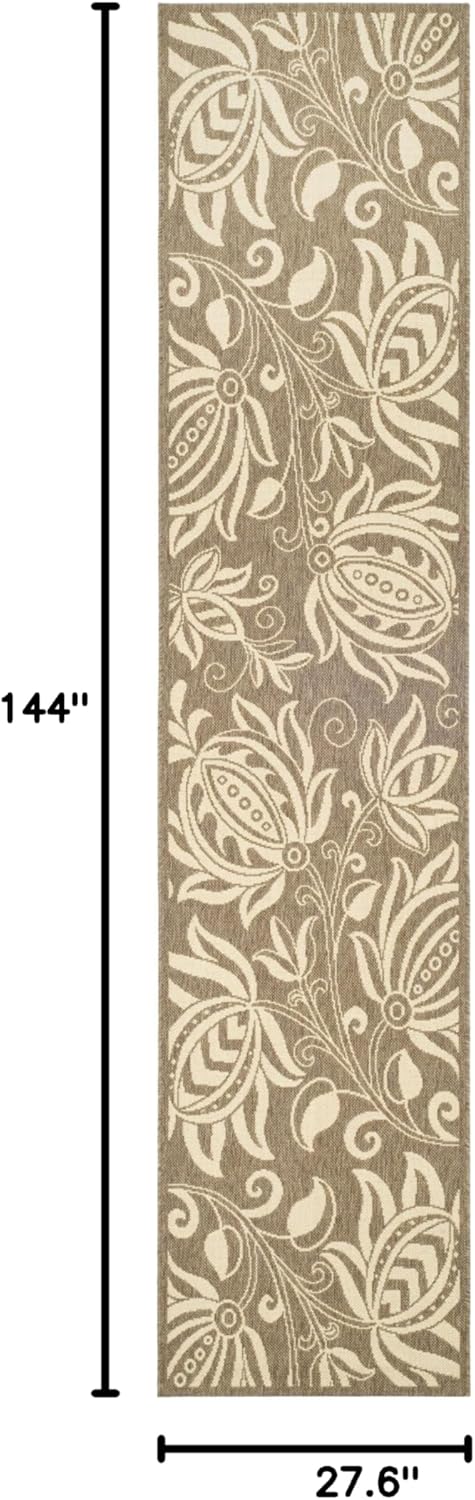 SAFAVIEH Courtyard Collection Runner Rug - 2'3" x 6'7", Grey & Natural, Floral Design, Non-Shedding & Easy Care, Indoor/Outdoor & Washable-Ideal for Patio, Backyard, Mudroom (CY2961-3606)