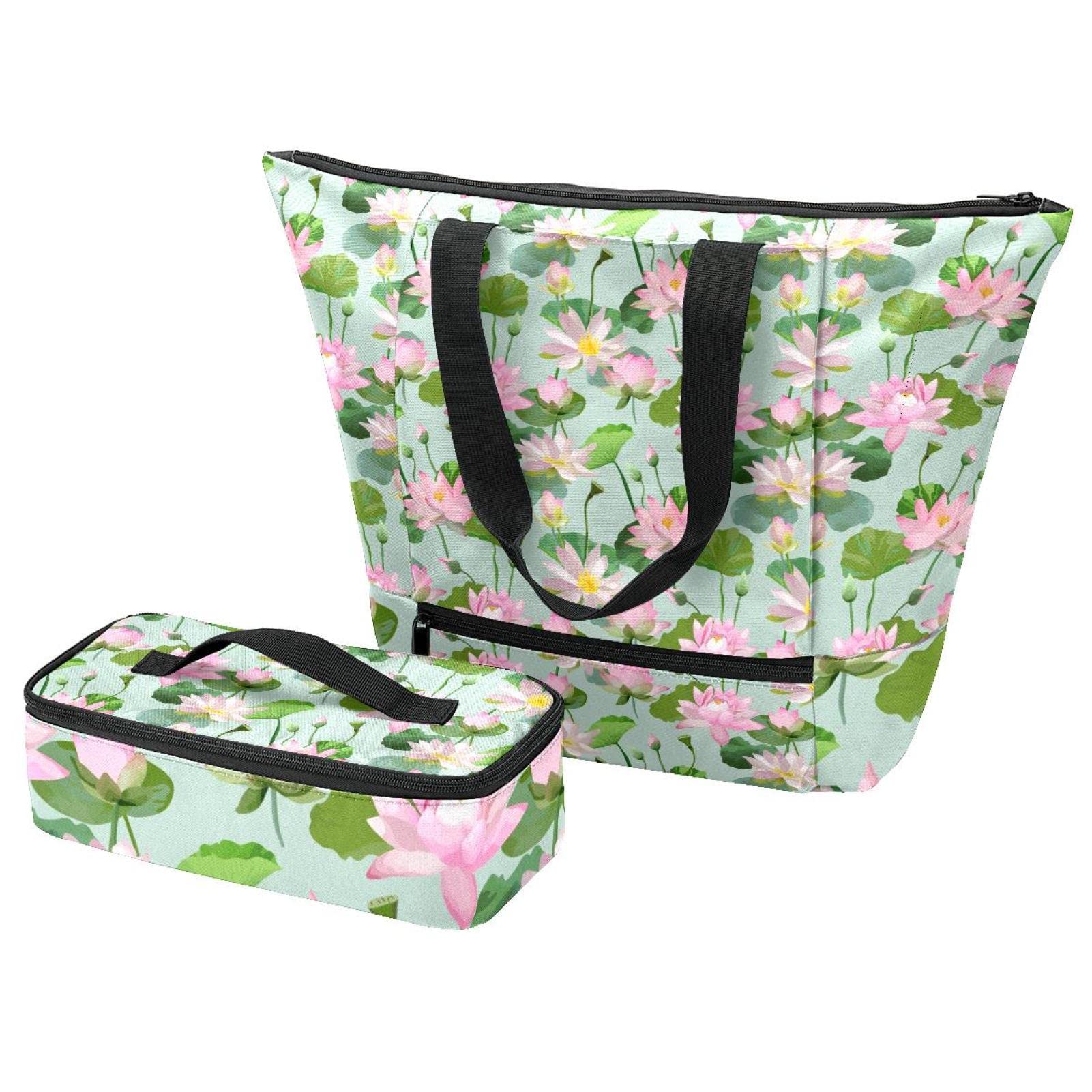 Sac fourre-tout et boîte à déjeuner isotherme à rayures et fleurs