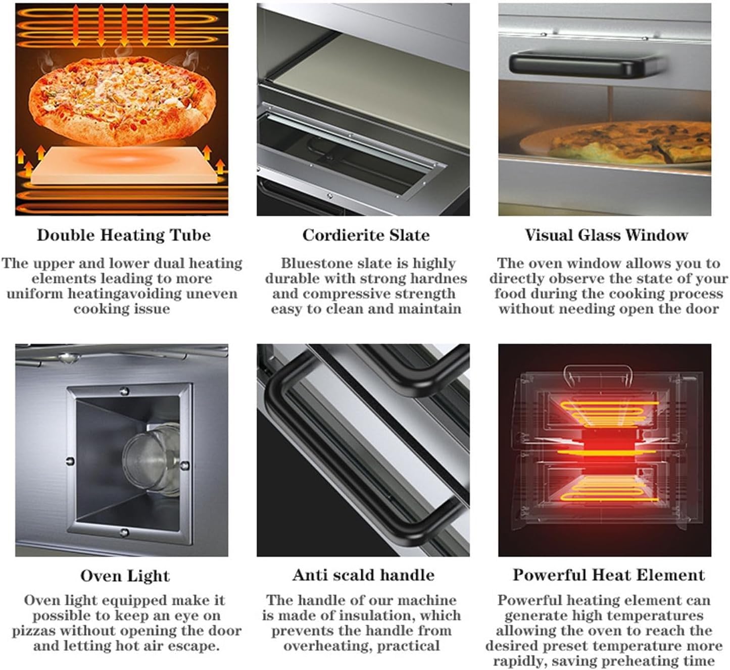 Forno elettrico for pizza commerciale, macchina for pizza in acciaio inossidabile da banco da 2000 W, temperatura regolabile da 50 a 350 ℃ e timer da 0 a 60 minuti, cuoci pizza da 16 pollici, tacchino