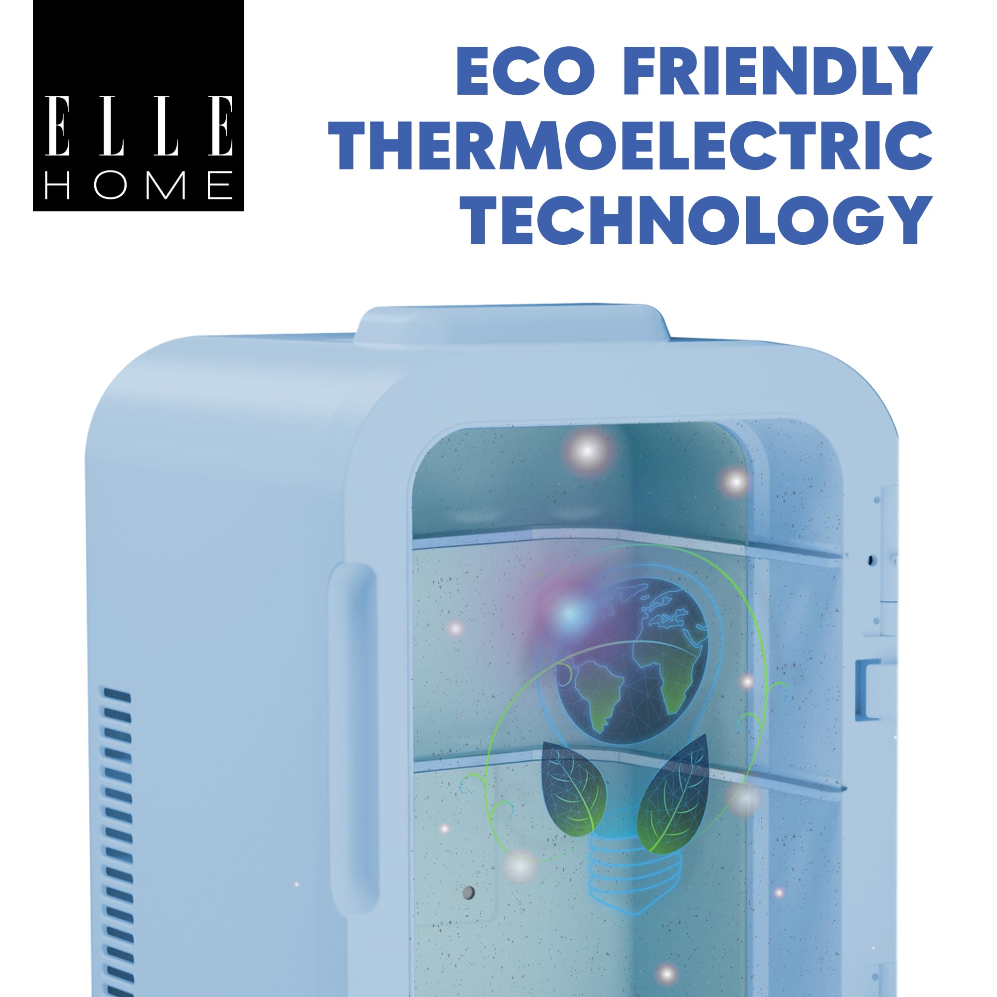 ELLE Mini Frigo Cosmetico 8L con Specchio LED - Frigorifero Bellezza Caldo & Freddo per Skincare, Cura del viso, Cosmetici, Sieri, Maschere e Bevande, Illuminazione LED Integrata - Blu