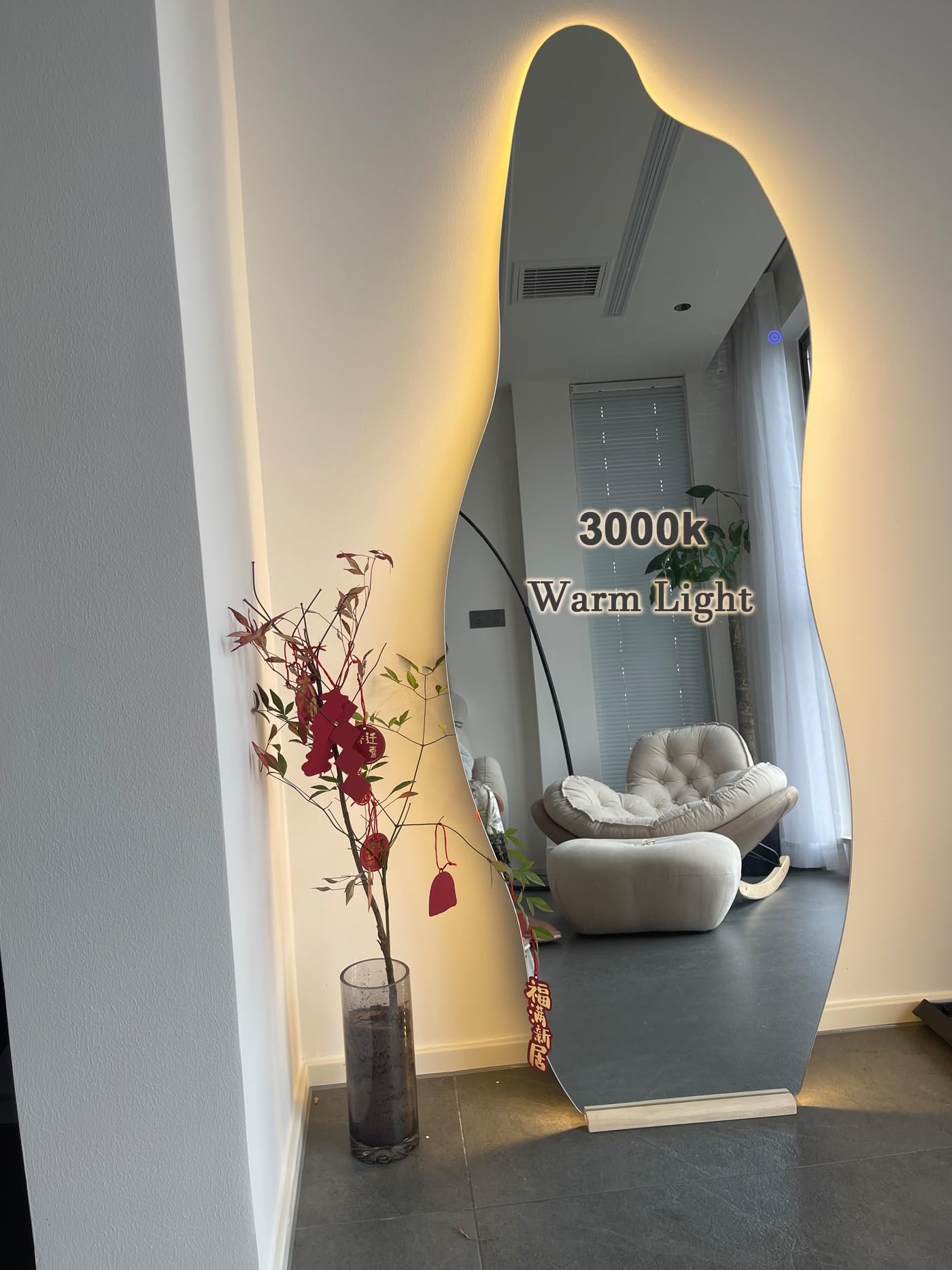 Generico Specchio A Figura Intera Asimmetrico A LED 40x150 Cm - Specchio Da Toeletta Illuminato Per Il Bagno - Appoggiato Al Muro O A Parete